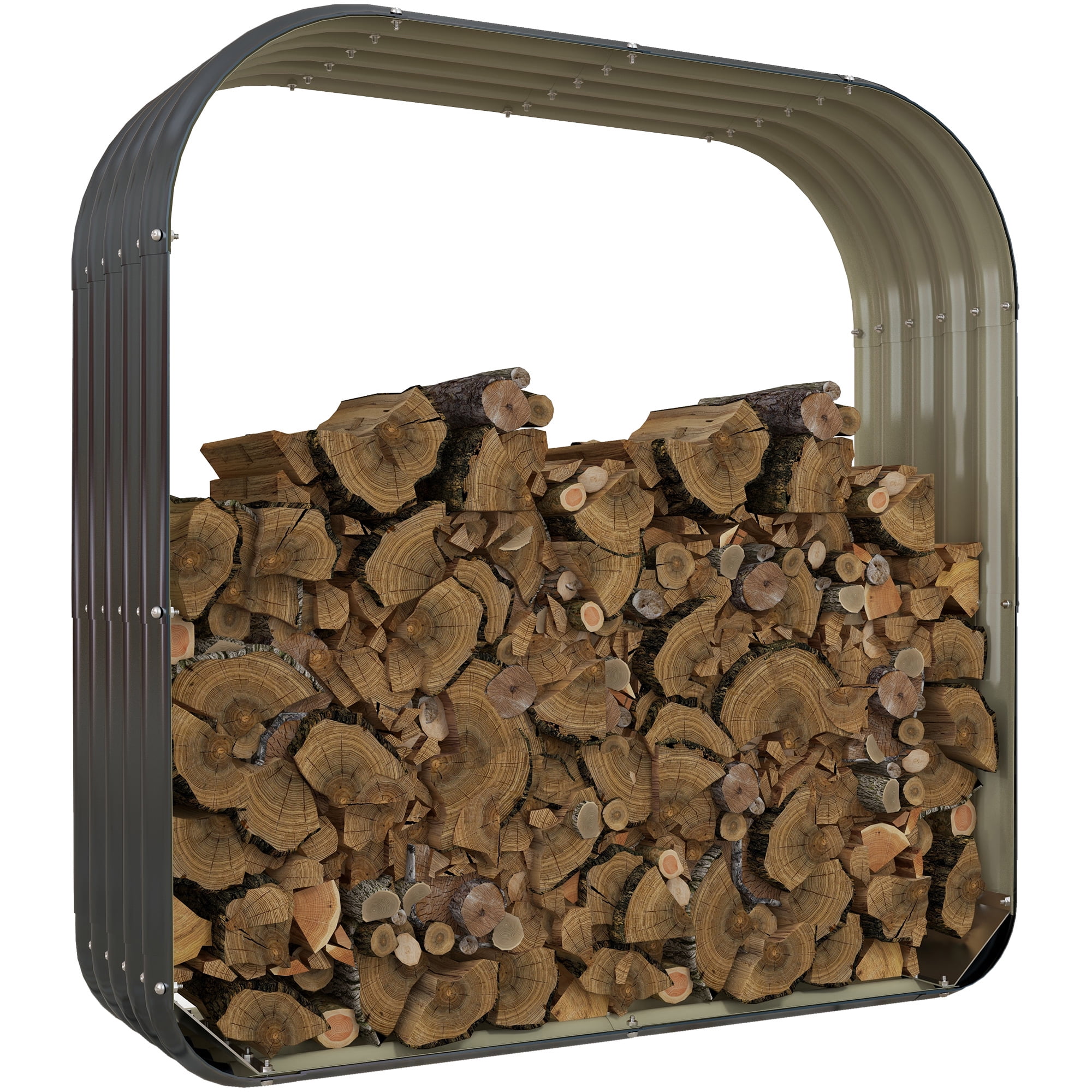 Outsunny Galvanized Steel Firewood Shed, Outdoor Log Storage Rack with Protective Rubberized Edges (Dark Gray, 57.1 in x 16.9 in x 57.1 in) ylzyj
