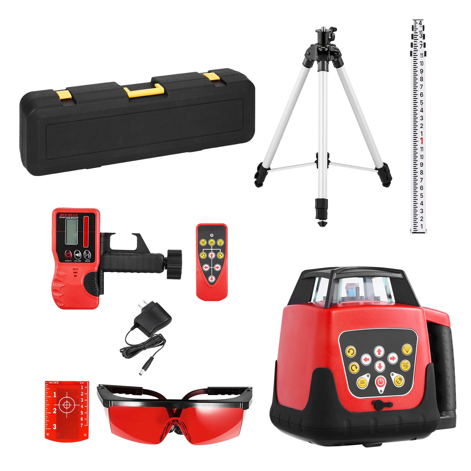KFFKFF Rotary Laser Level Kit (360° Self-Leveling, Red, 1650 ft Range, IP66 Waterproof, Includes Tripod and Receiver) 39710