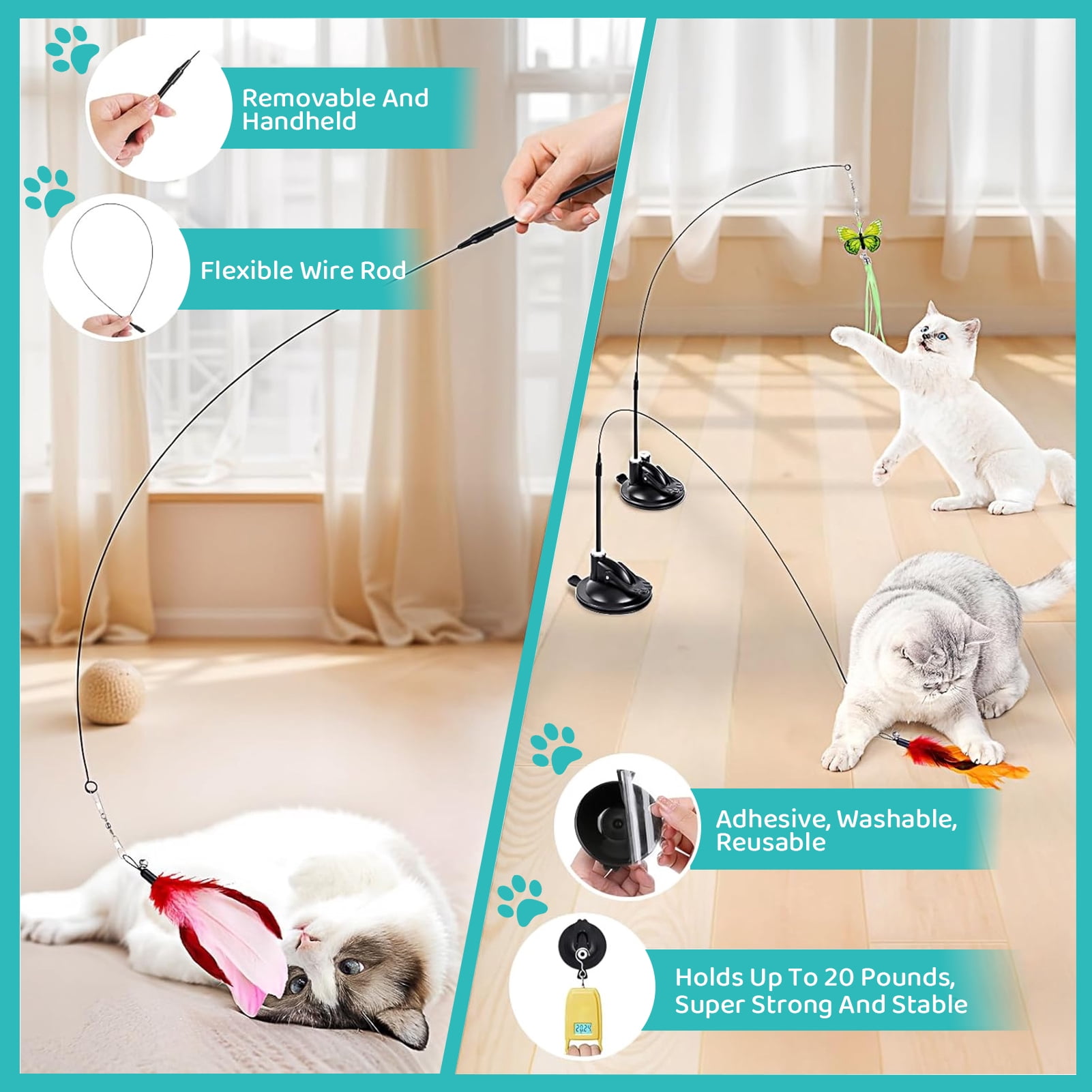 Amaopus Interactive Cat Feather Toy Set (4-in-1 Wand with Suction Cup, 21 Piece Variety Pack) tjxfs