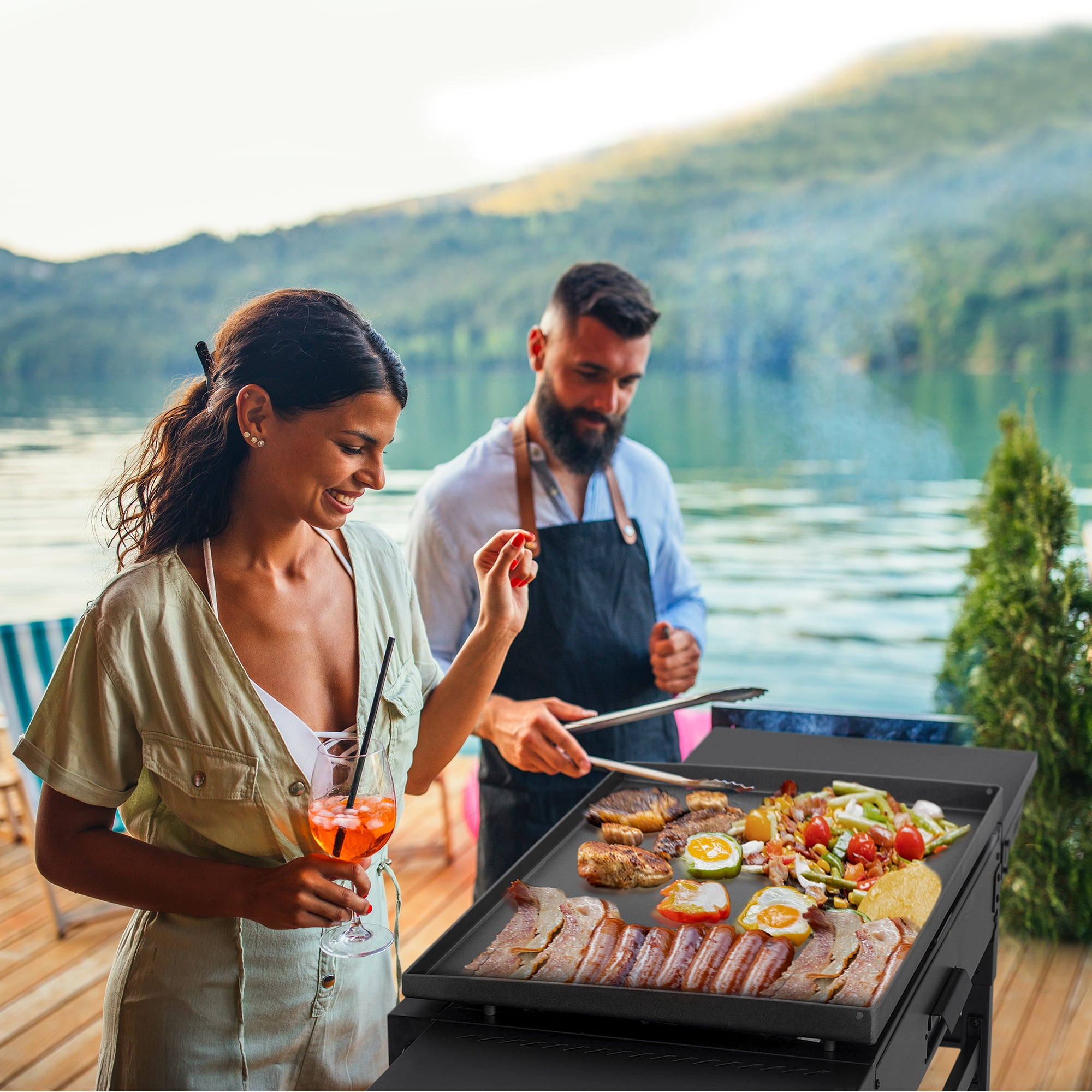 Royal Gourmet 4-Burner Propane Gas Griddle Grill, Heavy-Duty Outdoor Cooking Station with Cover (Silver, 36 in) m0scs