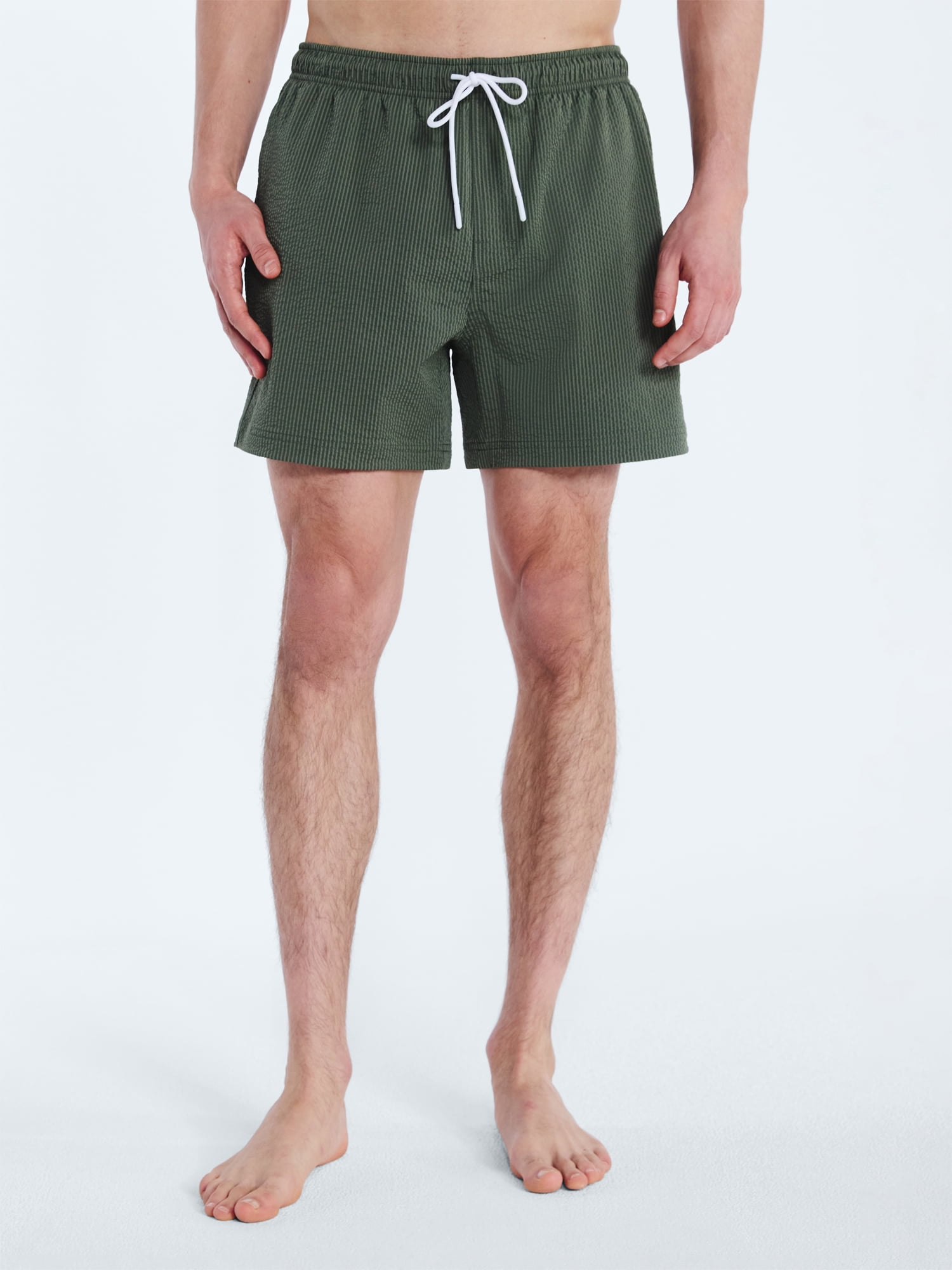 Free Assembly Men's Stretch Seersucker Board Shorts Quick-Dry Swimwear (Green, 5 in Inseam) rnyvc