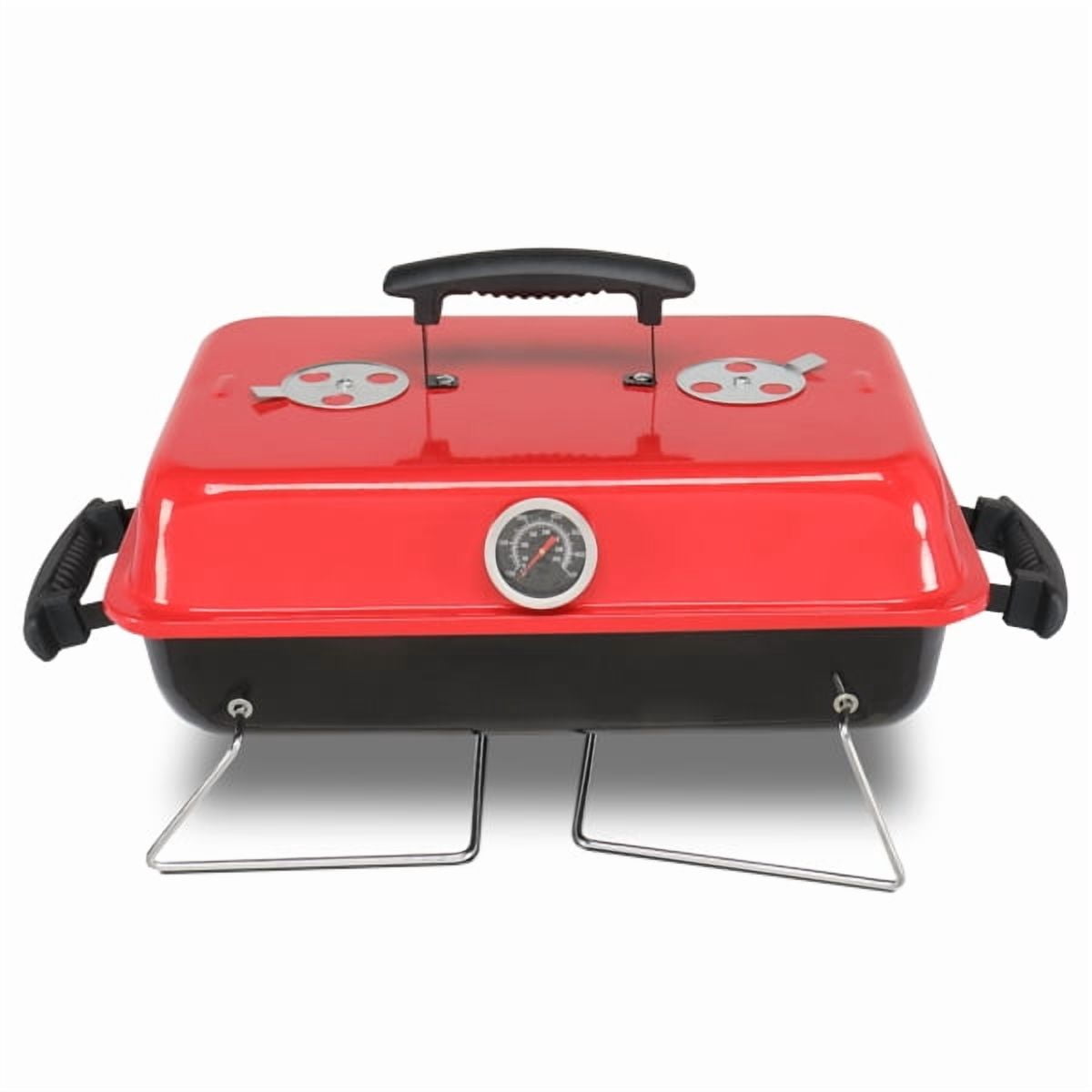 Alvantor Portable Charcoal Grill, Tabletop BBQ Smoker with Thermometer and Air Dampers (Red, 14 in) 40so6