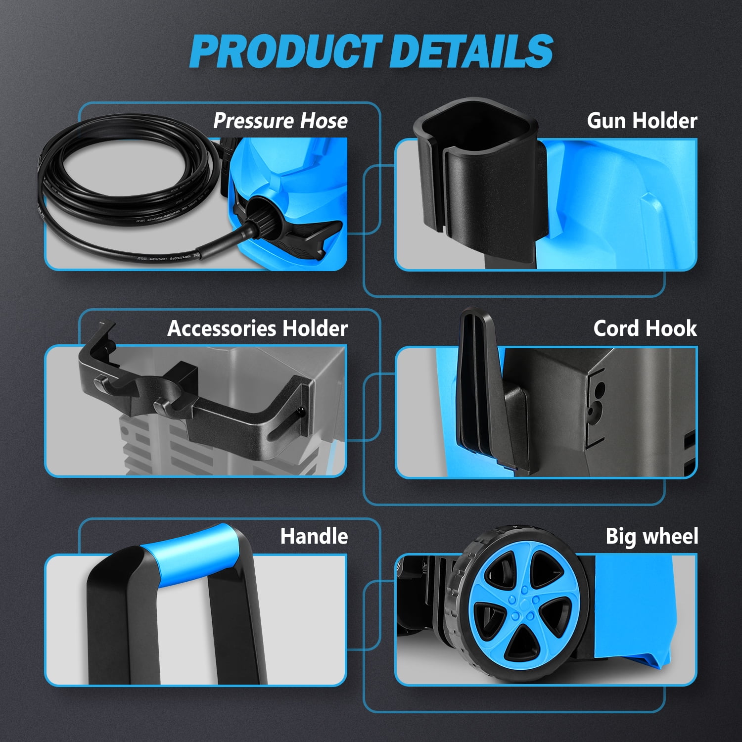 DNA Motoring Portable Electric Pressure Washer High-Pressure Power Cleaner (Blue, 1813 PSI) dae1h