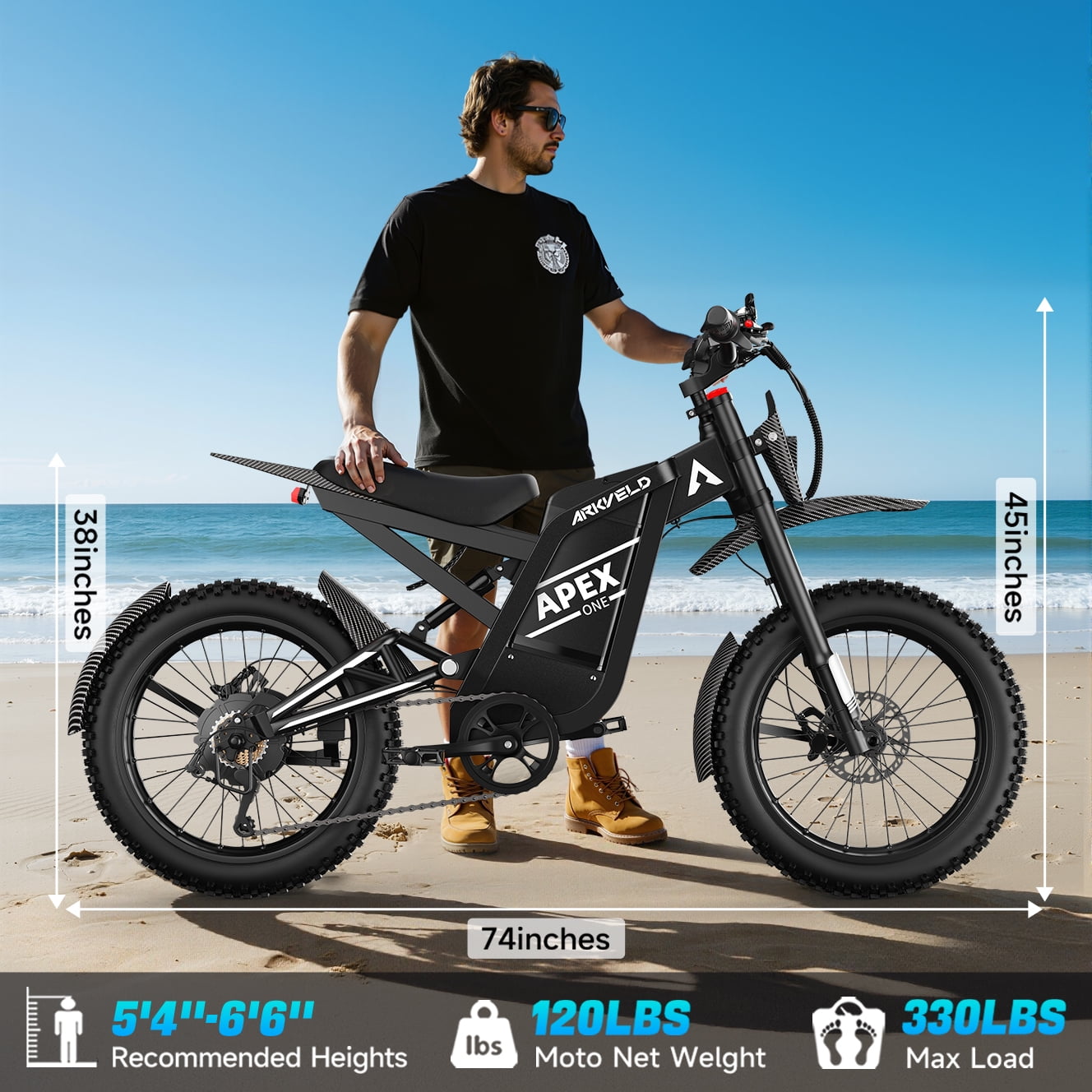 ARKVELD APEX1 Electric Bike for Adults, 3000W All-Terrain Fat Tire E-Bike with 32AH Battery (25 in, Black) 7cc5b