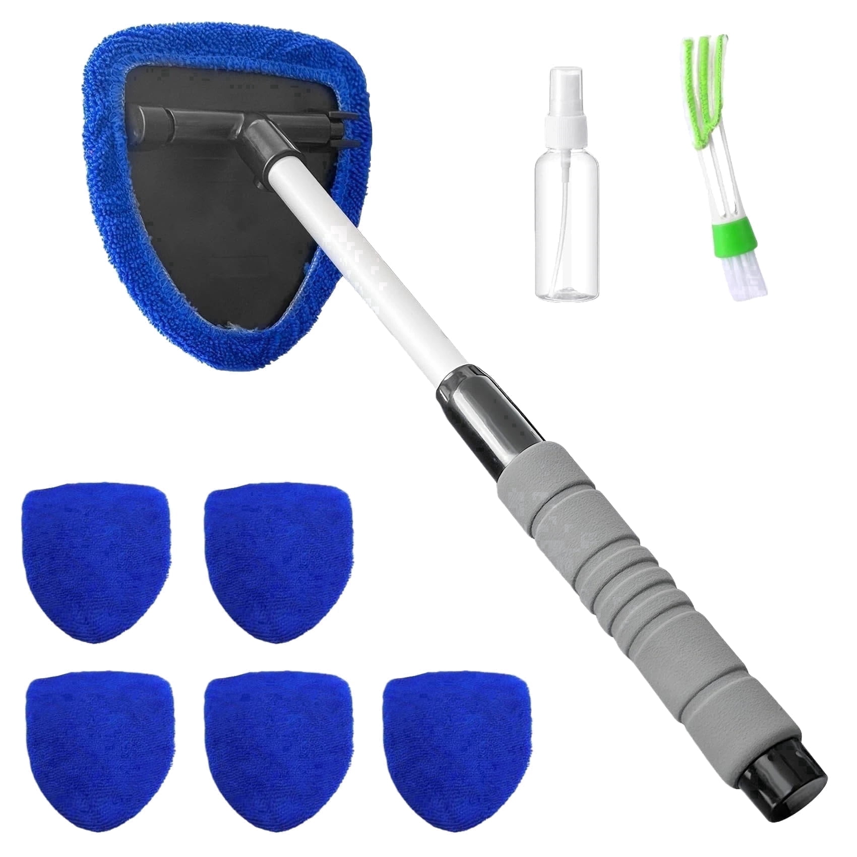 Swartisfad Windshield Cleaner Tool with Extendable Handle and 6 Microfiber Pads (Blue, 1 Kit) rp12i
