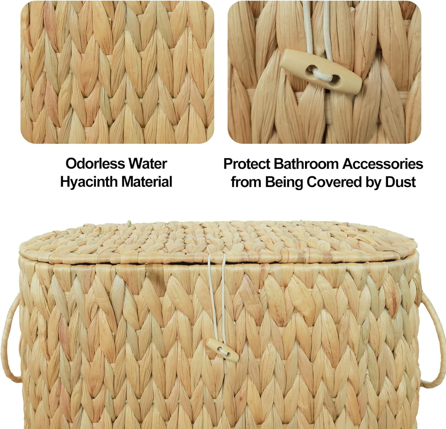 Qipengfei Wicker Toilet Paper Basket with Lid, Hand-Woven Water Hyacinth Bathroom Storage Organizer (Brown, 16.14 in x 6.69 in x 10.62 in) fbjy9