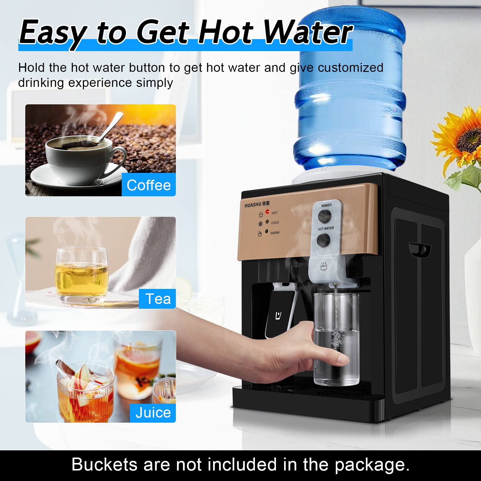 Generic Top Loading Countertop Water Dispenser with Hot and Cold Temperature Settings (Black, 1.2 to 5 Gallon Capacity) kk2rt