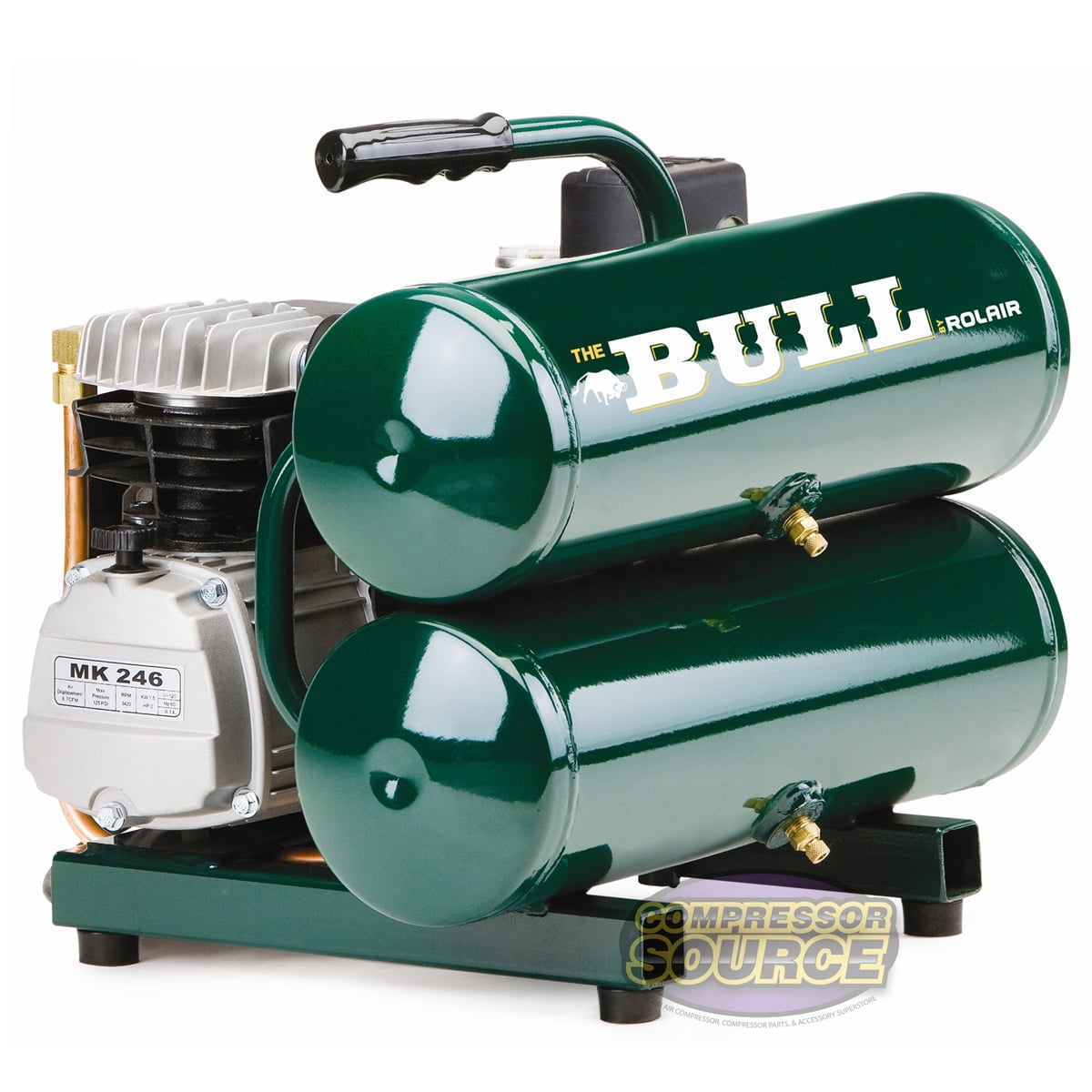 Rolair Air Compressor (2 HP, 115V, 135 psi, Green, 21.9 in x 15 in x 17 in) 7ct65