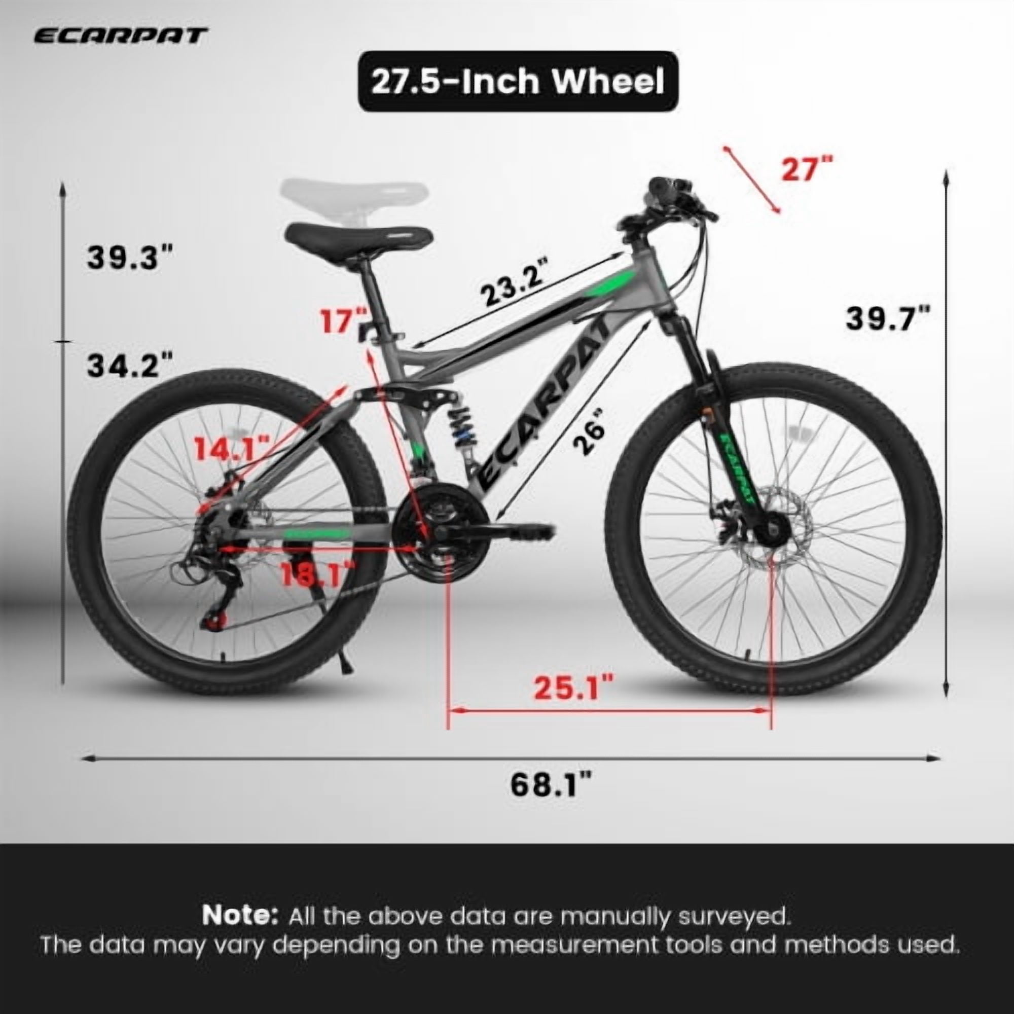 POVANLI 27 in Mountain Bike, 21-Speed Trail Commuter Bicycle (Grey, 27 in) ofq92