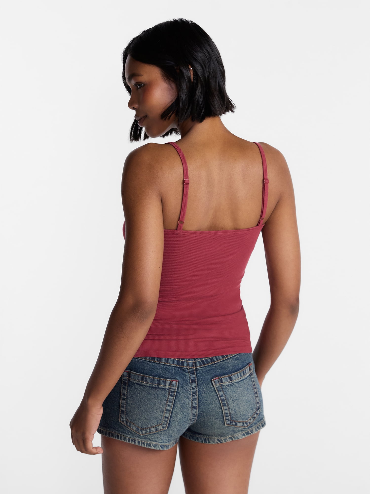 No Boundaries Sequin Lace Trim Cami Top (Red, XXS) x71r3