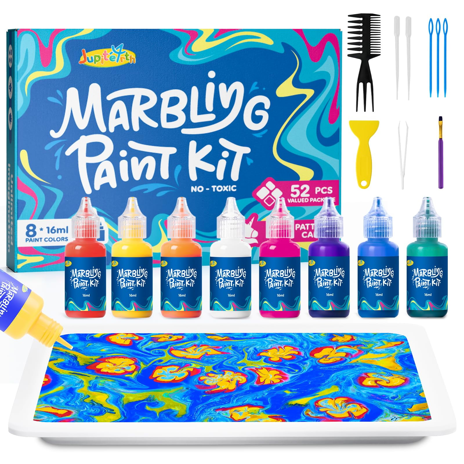 Jupitearth Water Marbling Paint Set for DIY Arts and Crafts (Multicolor, 0.54 fl oz) dy96a