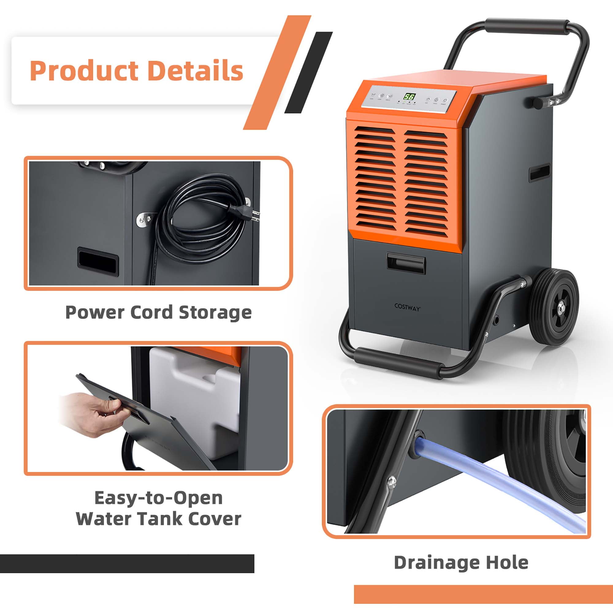 Costway Portable Commercial Dehumidifier for Large Spaces, High-Efficiency Moisture Control (Grey, 45-Pint DOE) a7uya