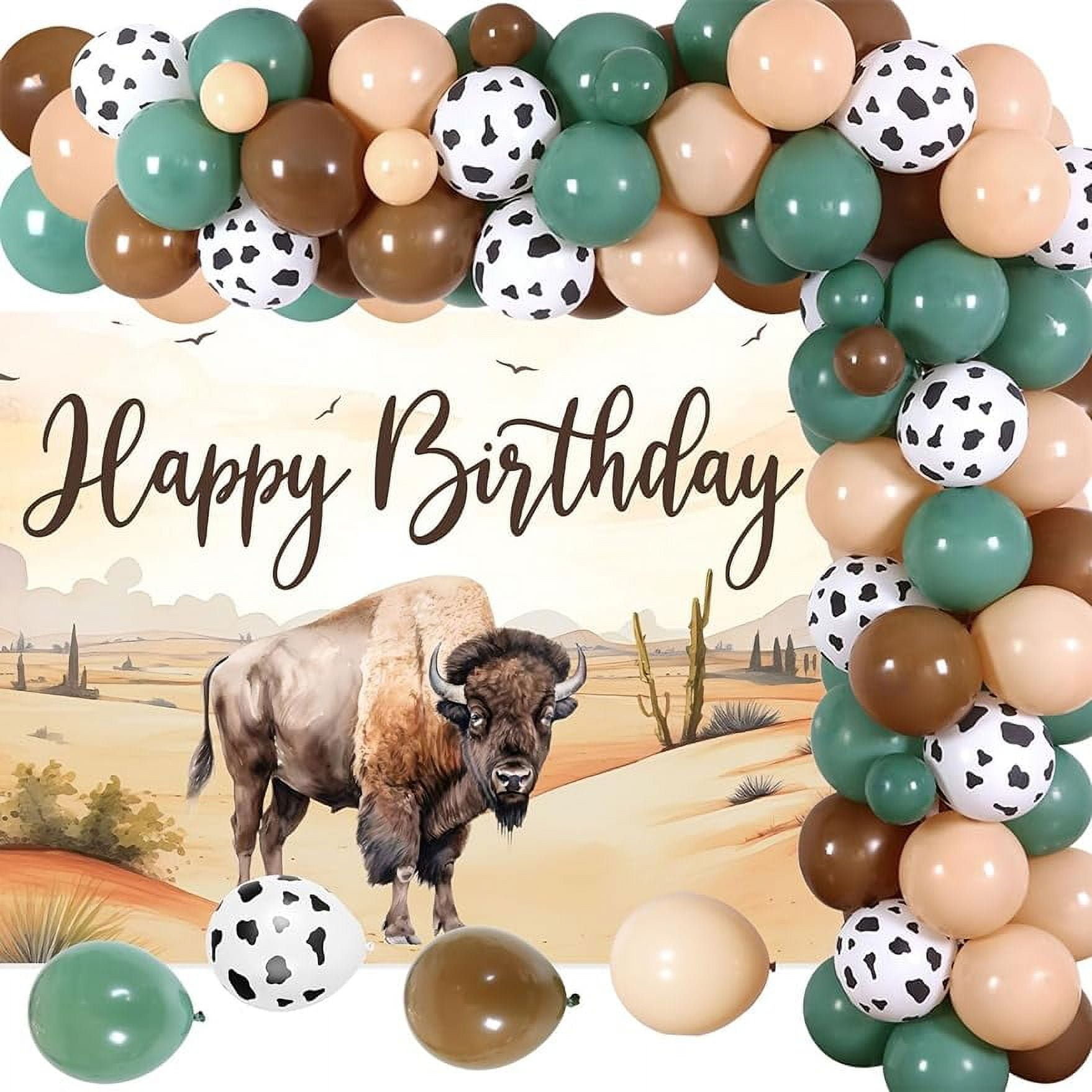 Kreatwow Buffalo Party Decorations Set, Bison Themed Birthday Backdrop and Balloon Garland Arch Kit (Brown and Green, 66 Pieces) z1l1s