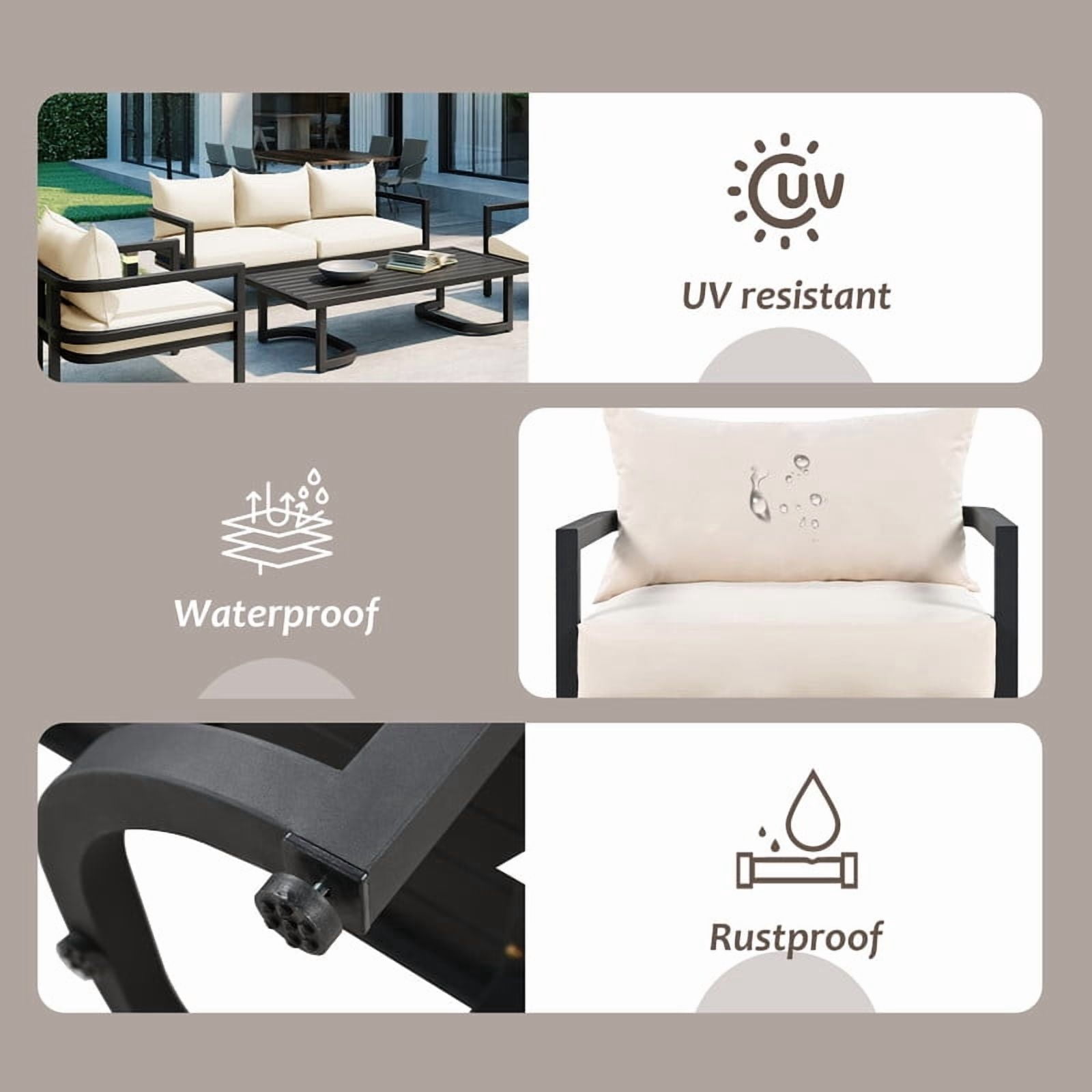 Wakefit 4-Piece Outdoor Sectional Sofa Set with Coffee Table, Weather-Resistant Patio Conversation Furniture (Beige, 4-Piece) lxsnn