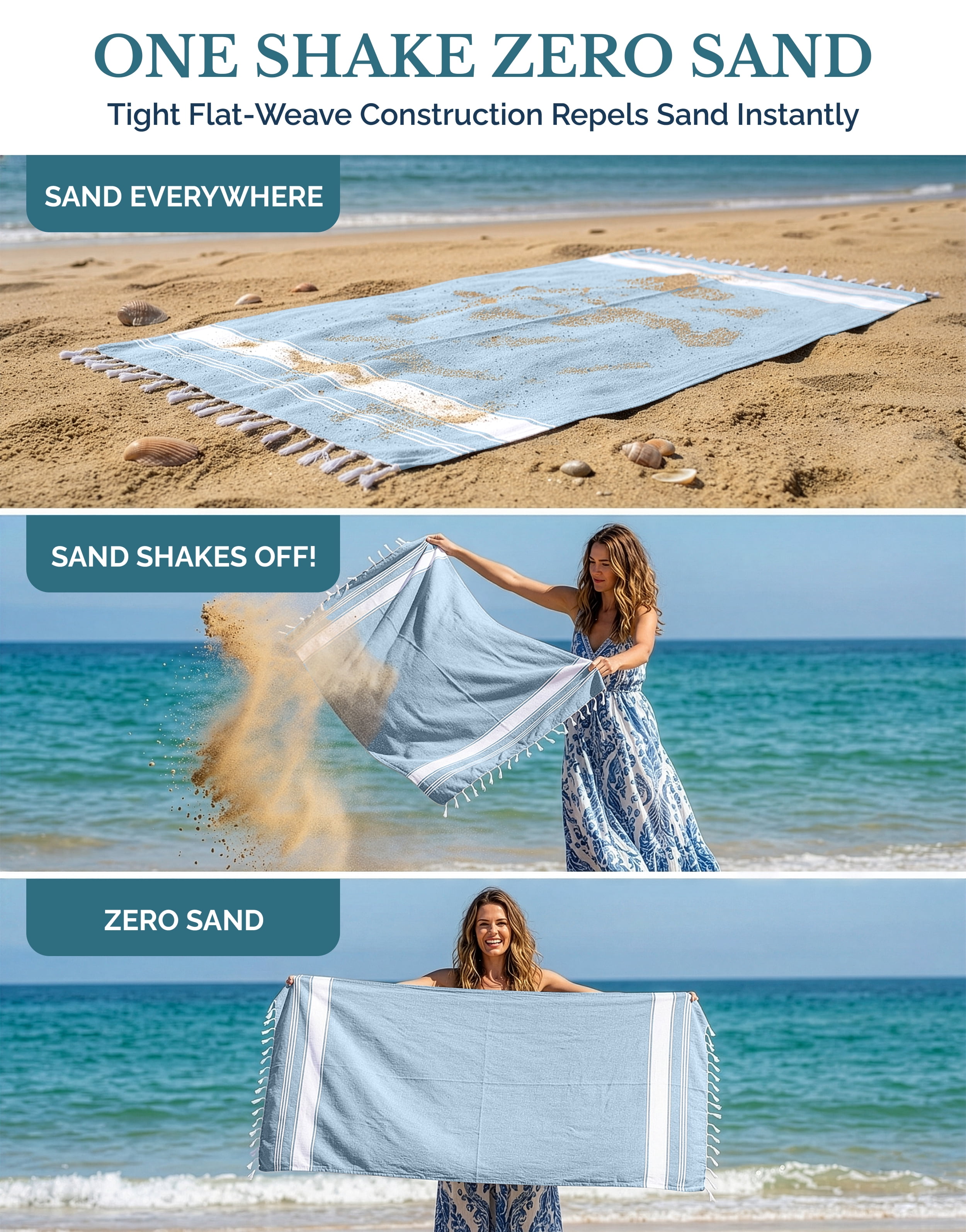 Casa Platino Beach Towels, Lightweight Sand-Free Quick-Dry Cotton Pool Towels (Sky Blue, 39 in x 71 in, 2 Pack) pso1u