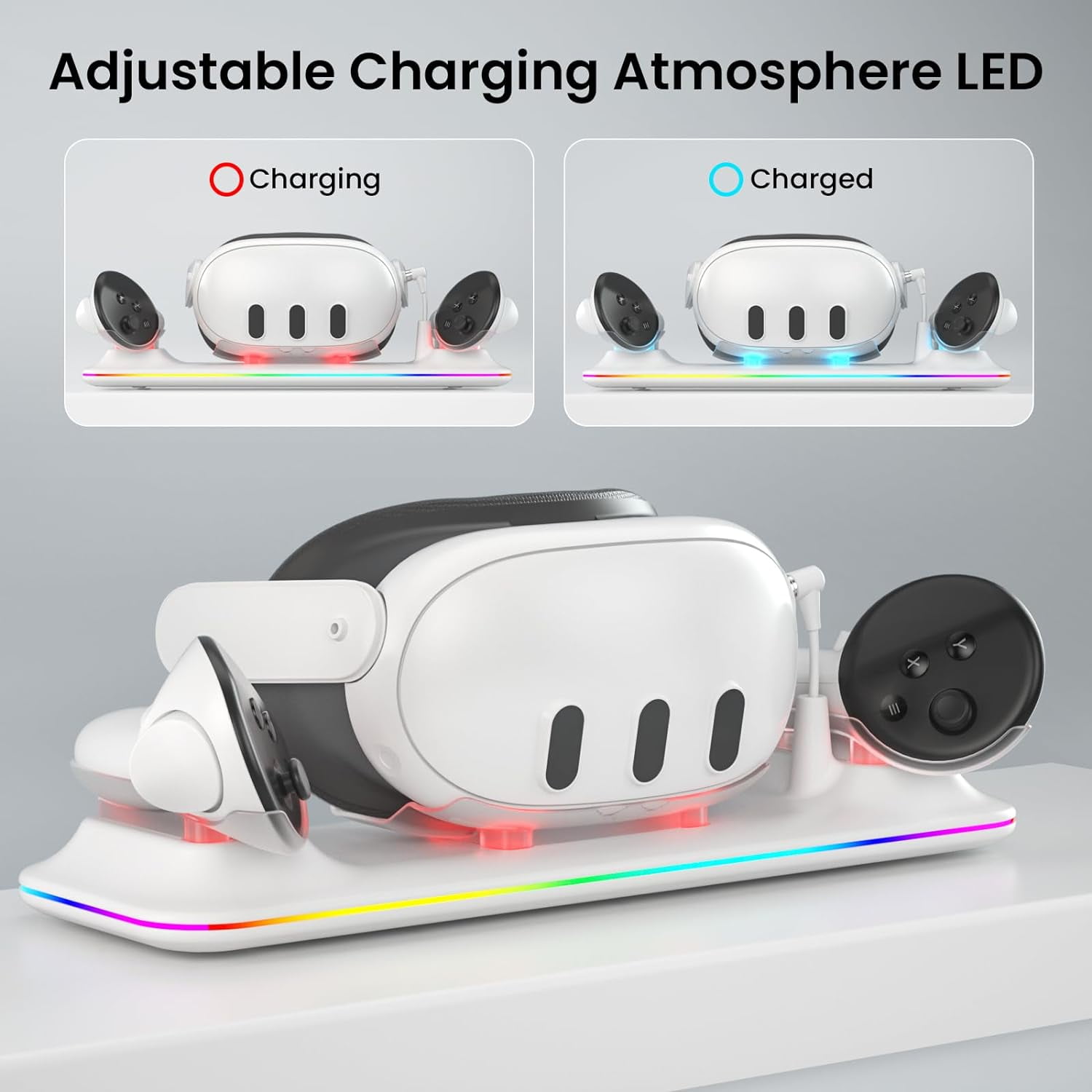 Prociv VR Charging Dock for Meta Quest 3, Magnetic Charging Station with RGB Light and Rechargeable Batteries (White, 1 Pack) iq375