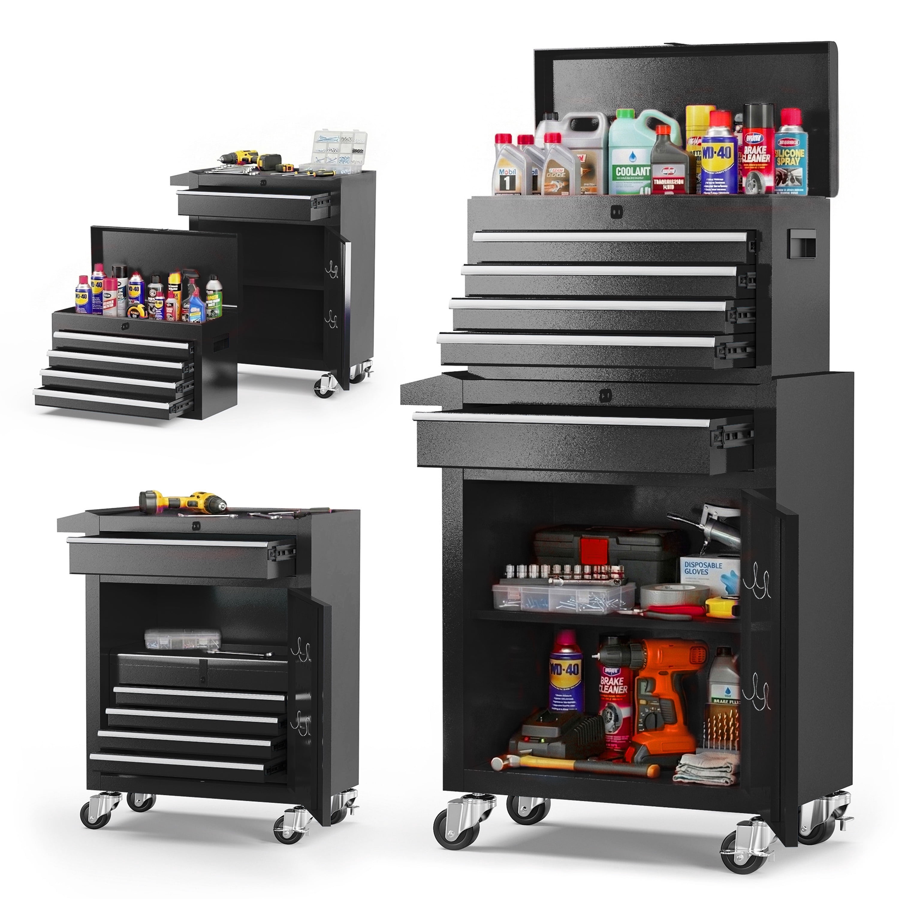 Seizeen 5-Drawer Rolling Tool Chest with Detachable Storage Cabinet (Black, 1 Unit) xt002