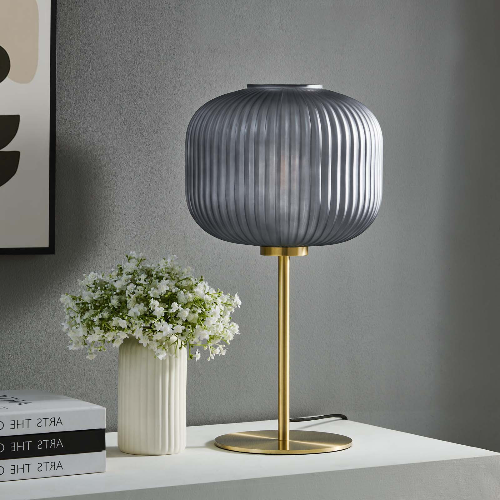 Mod Modern Table Lamp with Opaque Glass Shade and Satin Brass Base (Gold, 18 in) ukvin