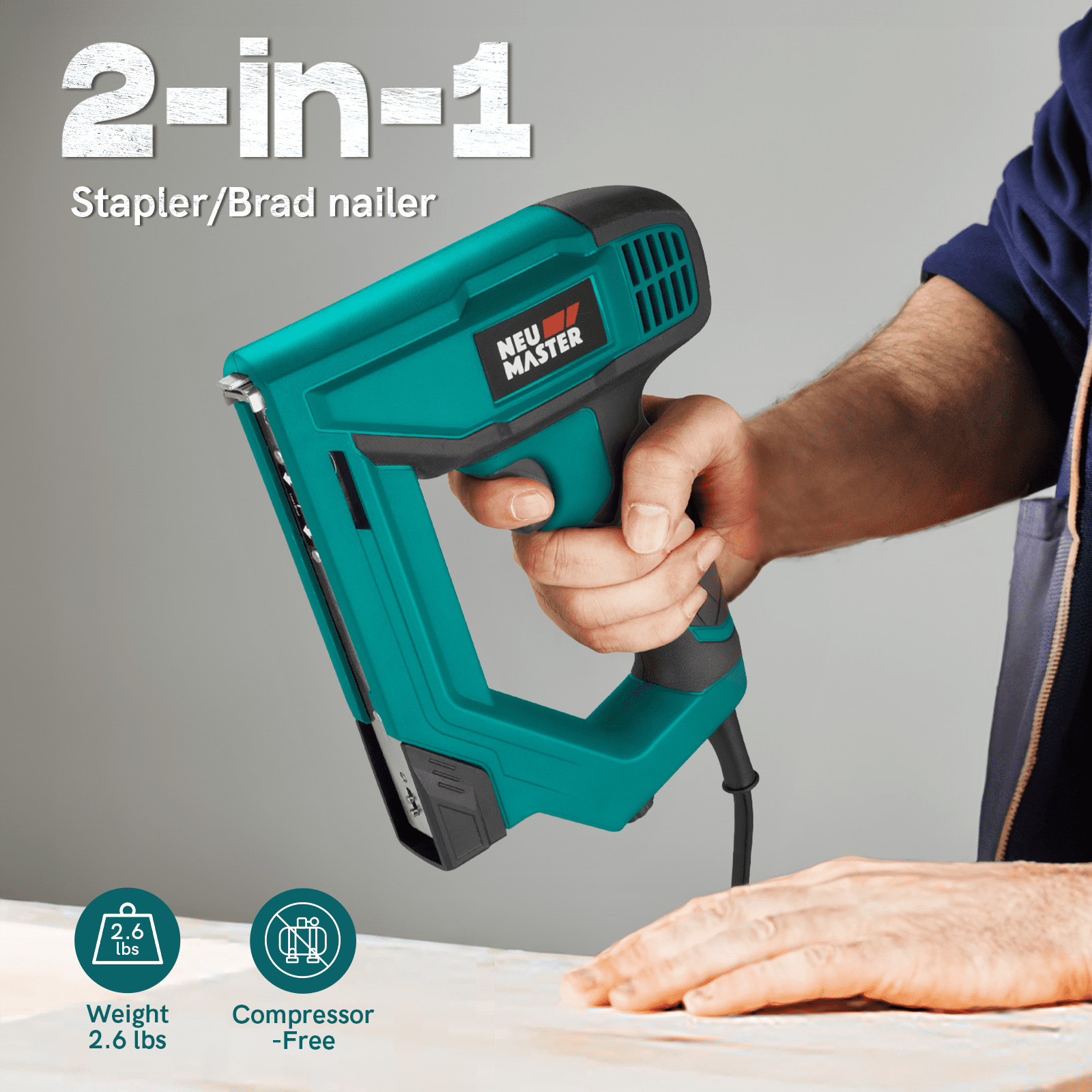 NEU MASTER Electric Brad Nailer and Staple Gun for DIY Carpentry and Upholstery (Black, 5/8 in) 8na1g