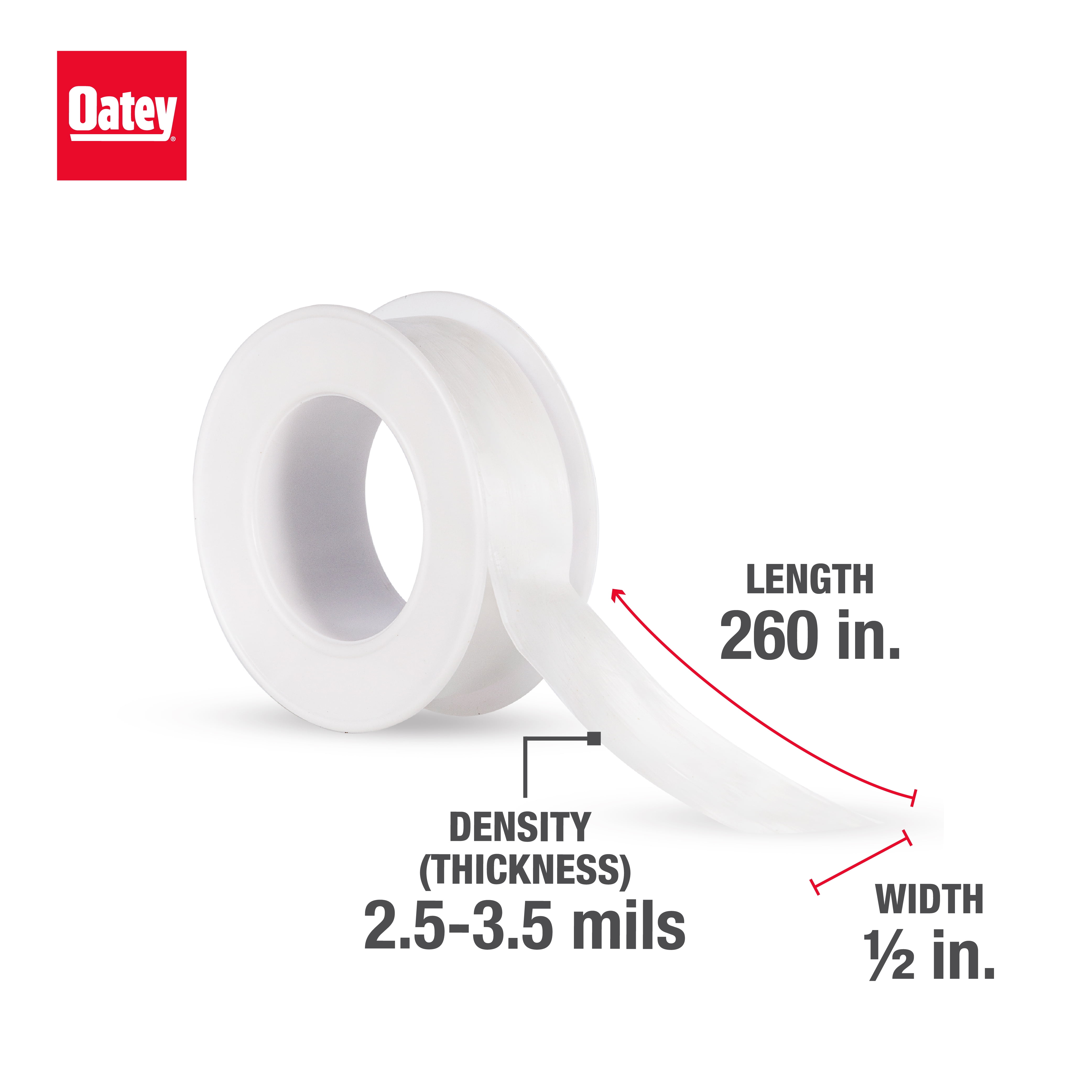Oatey PTFE Thread Seal Tape for Plumbing and Industrial Piping (White, 0.5 in x 260 in, 2-Pack) h7mwd