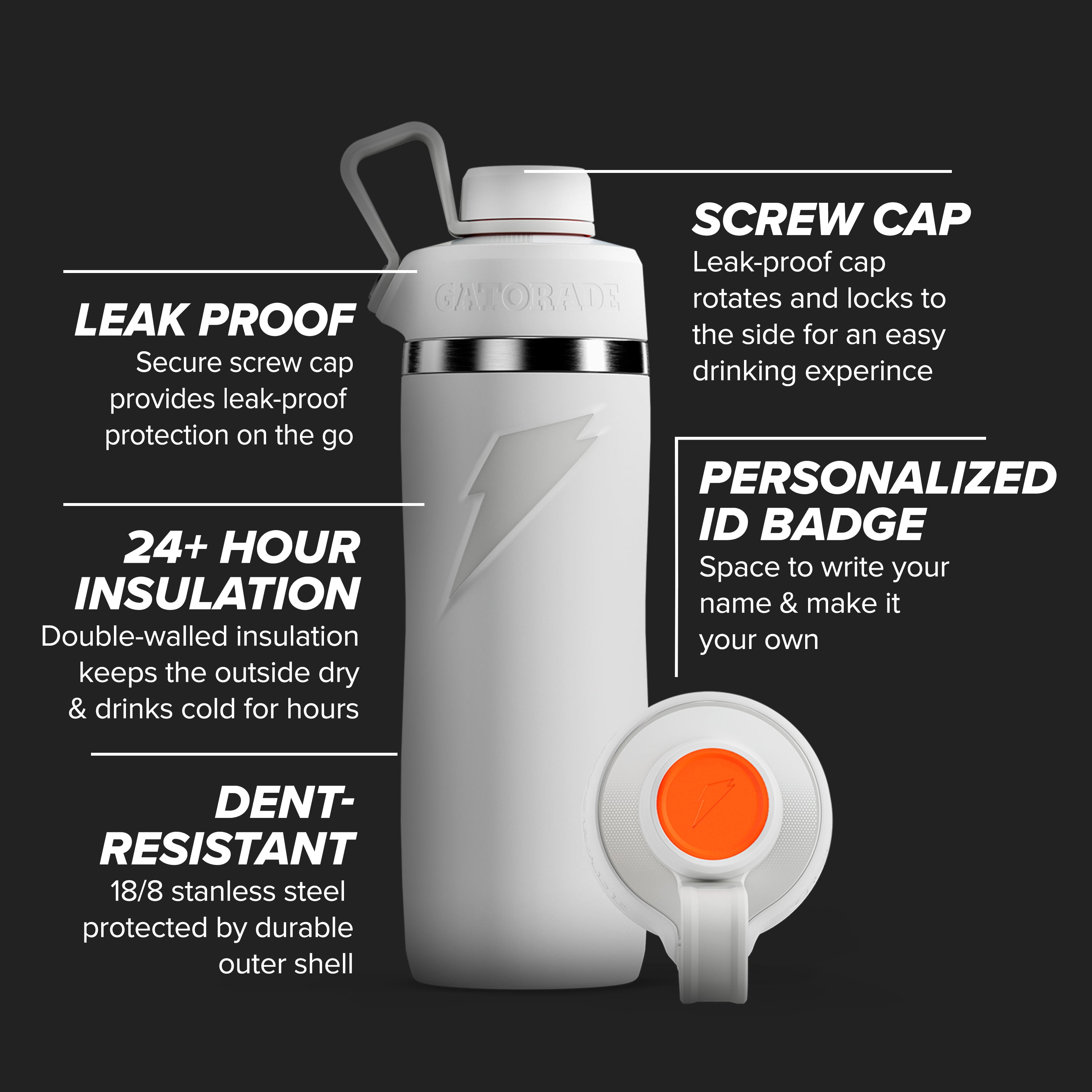 Gatorade Overtime Stainless Steel Insulated Drinkware with Twist Cap (Graphite, 22 oz) cd8h6