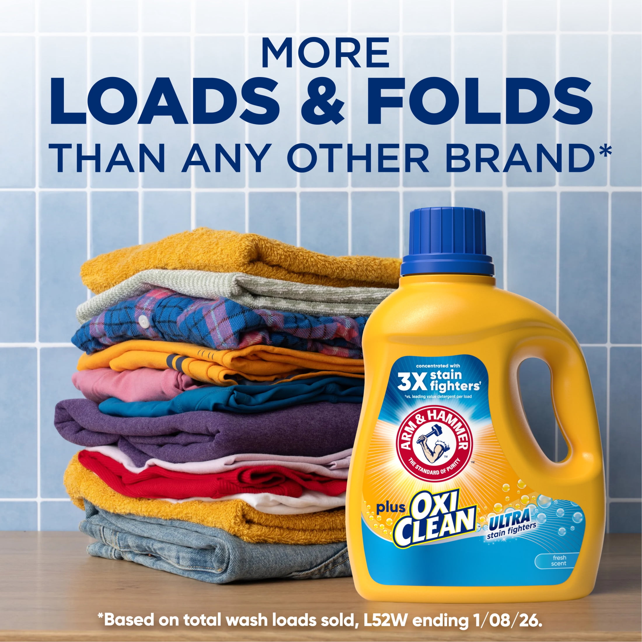 ARM & HAMMER Plus OxiClean Ultra Stain Fighters Liquid Laundry Detergent, Fresh Scent (158.6 fl oz) 7rlxh