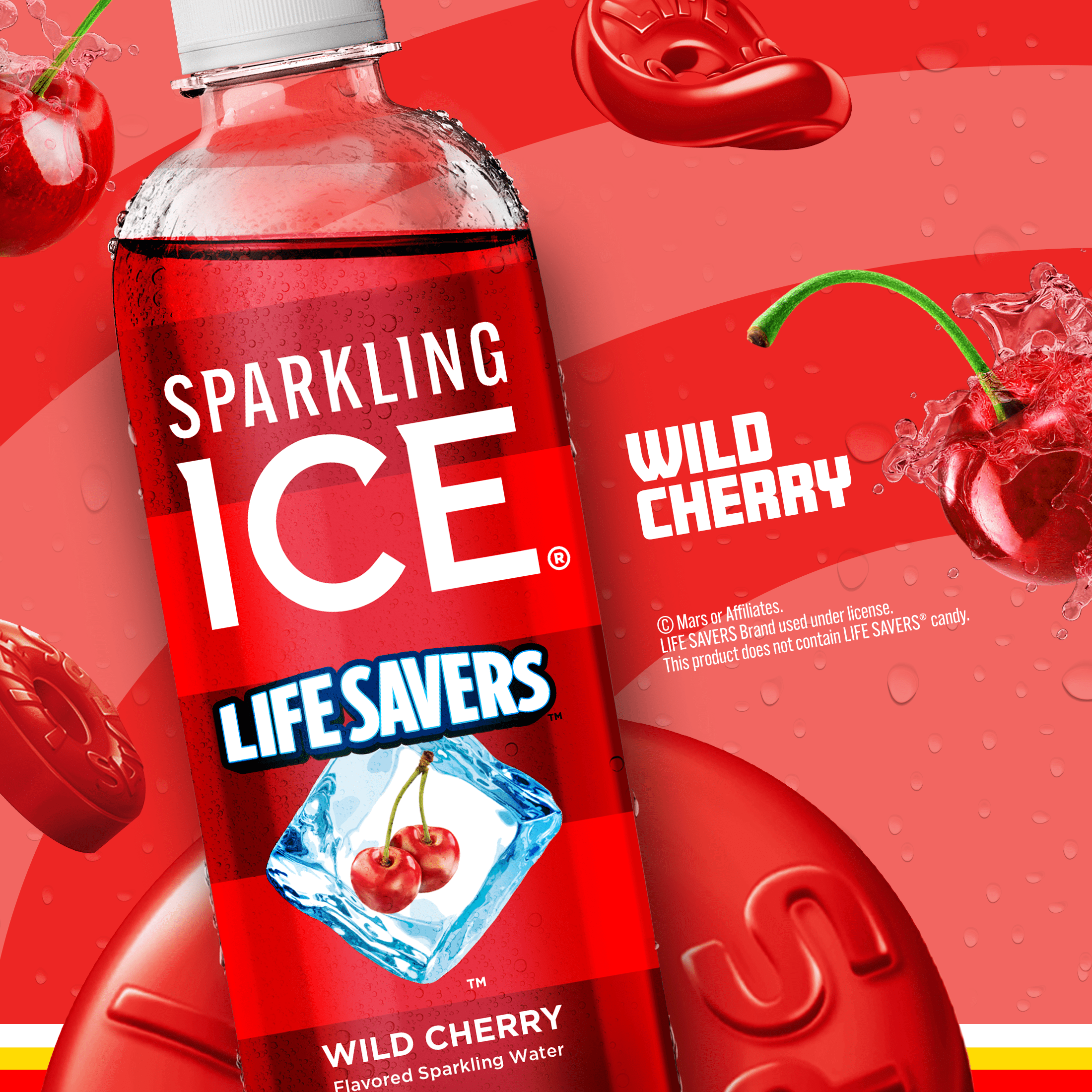 Sparkling Ice Life Savers Wild Cherry Sparkling Water (Zero Sugar, 17 oz) 6vsjw