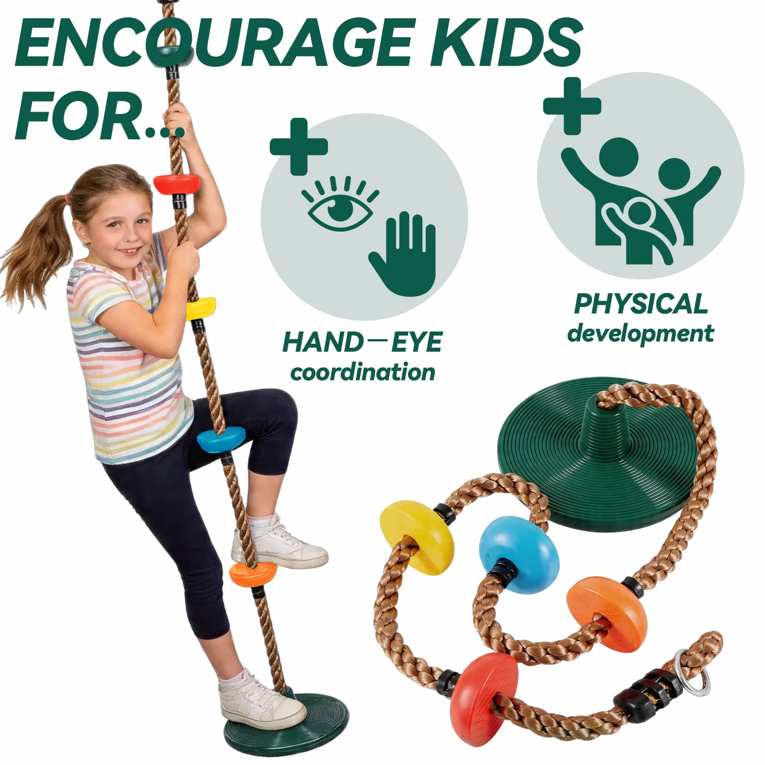 Chuvikid Climbing Rope Tree Swing with Disc Seat and Adjustable Foot Strap (62-78 in) 9neqv