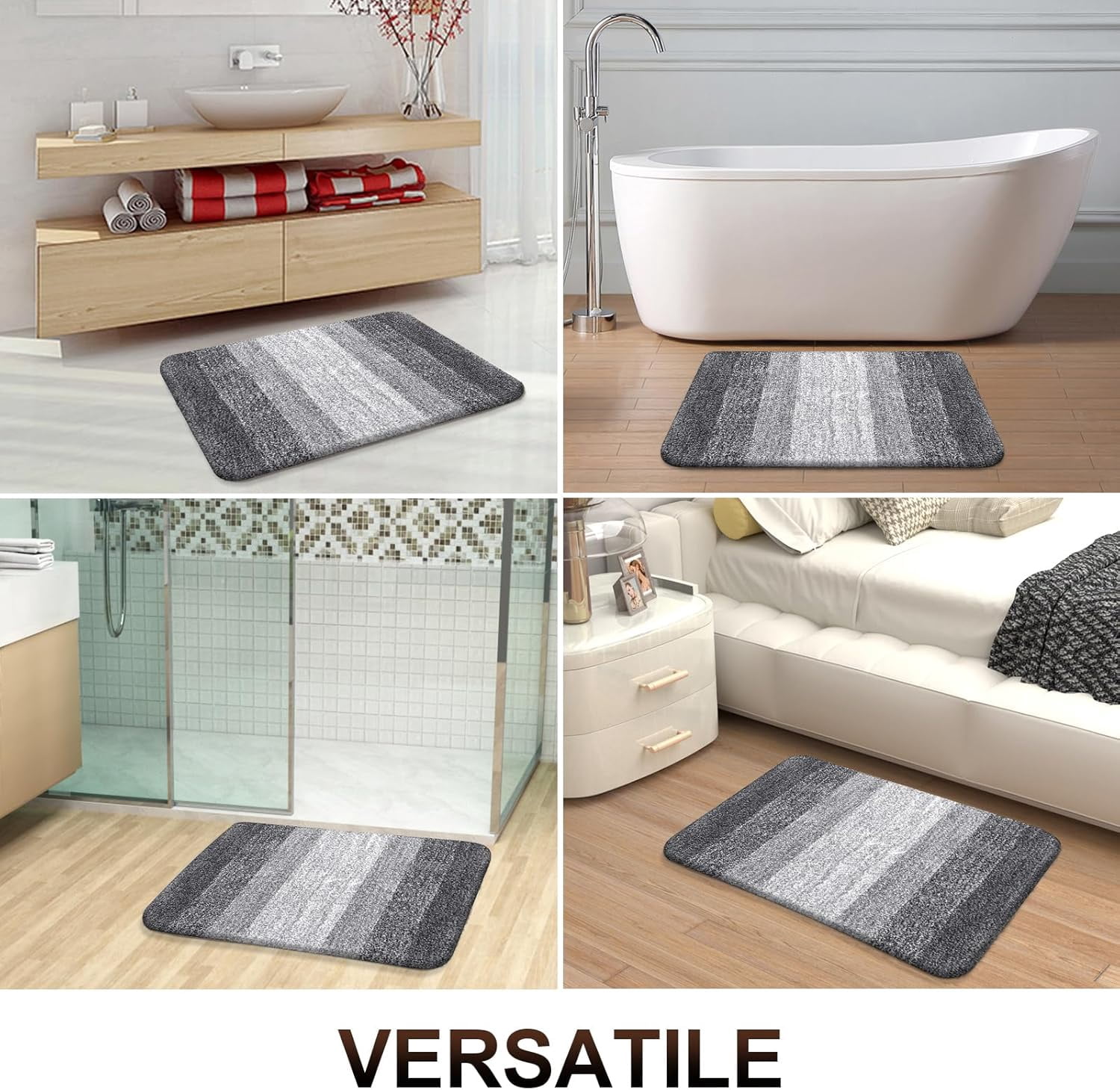 Buganda Microfiber Bathroom Rug, Extra Soft Absorbent Non-Slip Bath Mat (Grey, 16 in x 24 in) 2zjdu