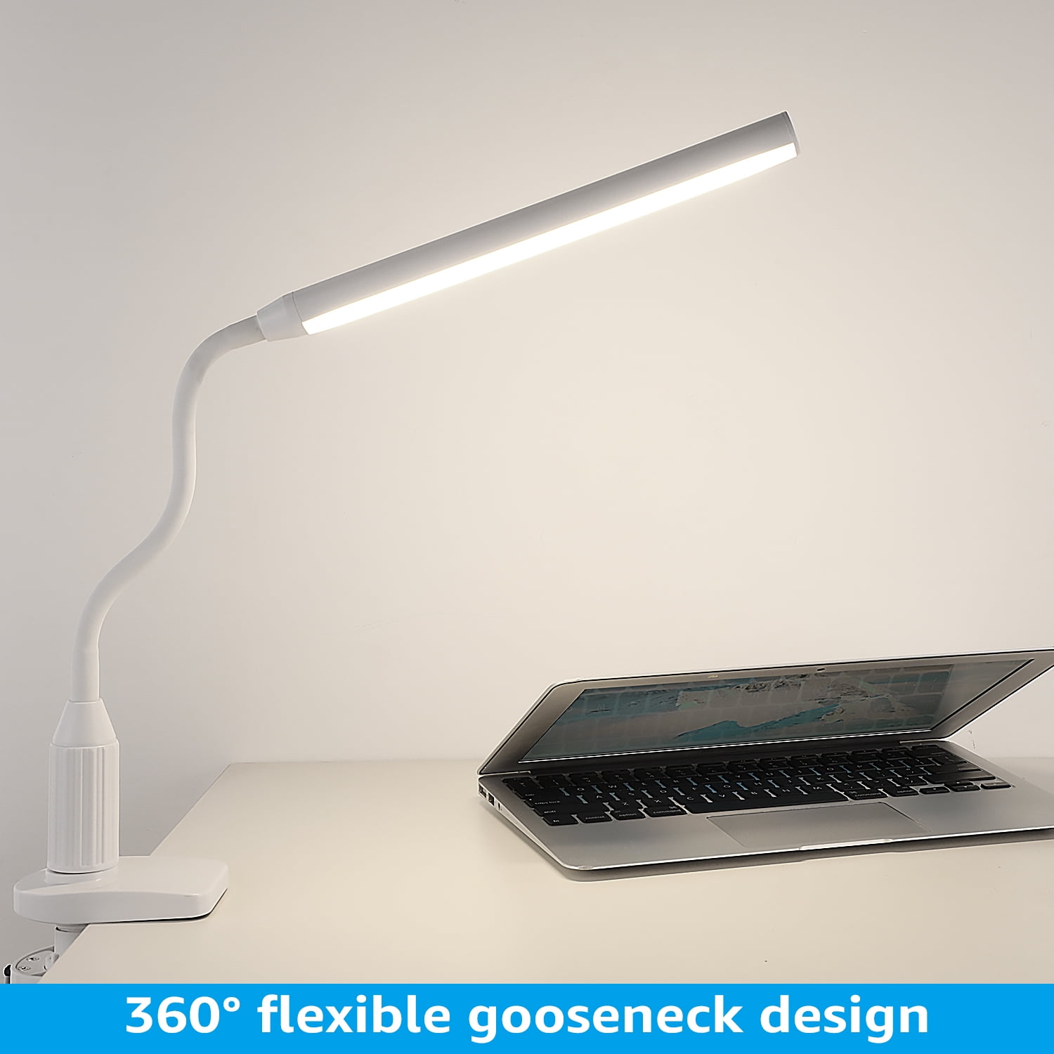 TorchStar 5W LED Clamp Desk Lamp, Adjustable Gooseneck, Touch Control, 4000K Cool White (1 Pack) 7eslj