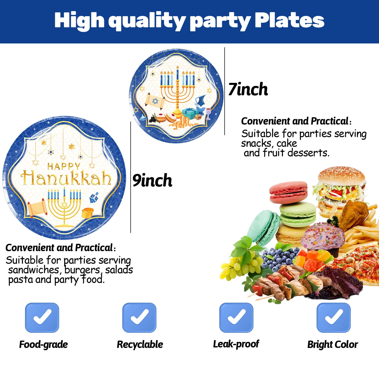 MSJEHQI Hanukkah Party Dinnerware Set, Disposable Plates, Cups, and Napkins for 24 Guests (Blue, 96 Piece Set) csxdc