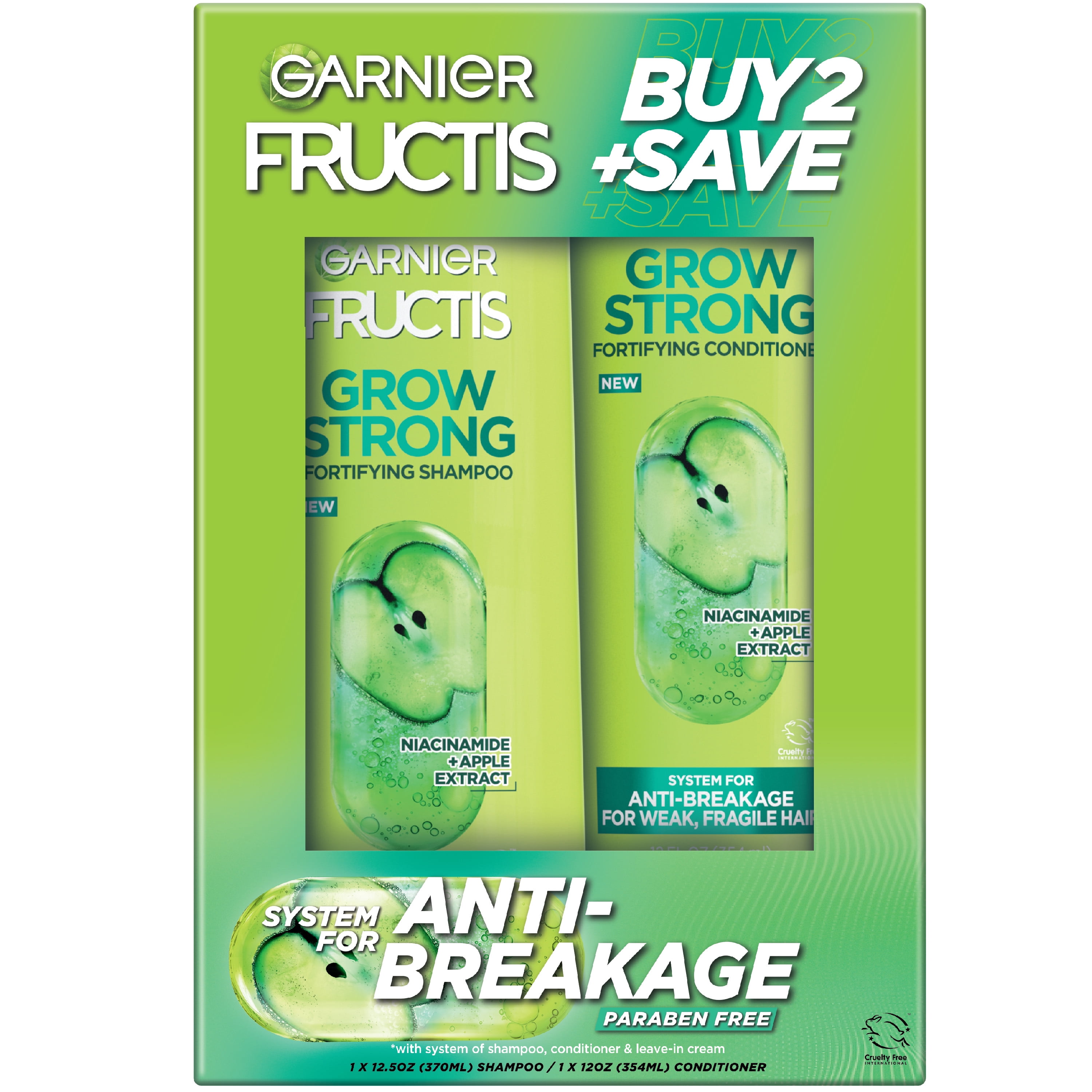 Garnier Fructis Grow Strong Shampoo and Conditioner Set for Hair Strengthening and Shine (1 Kit) 3mcn3