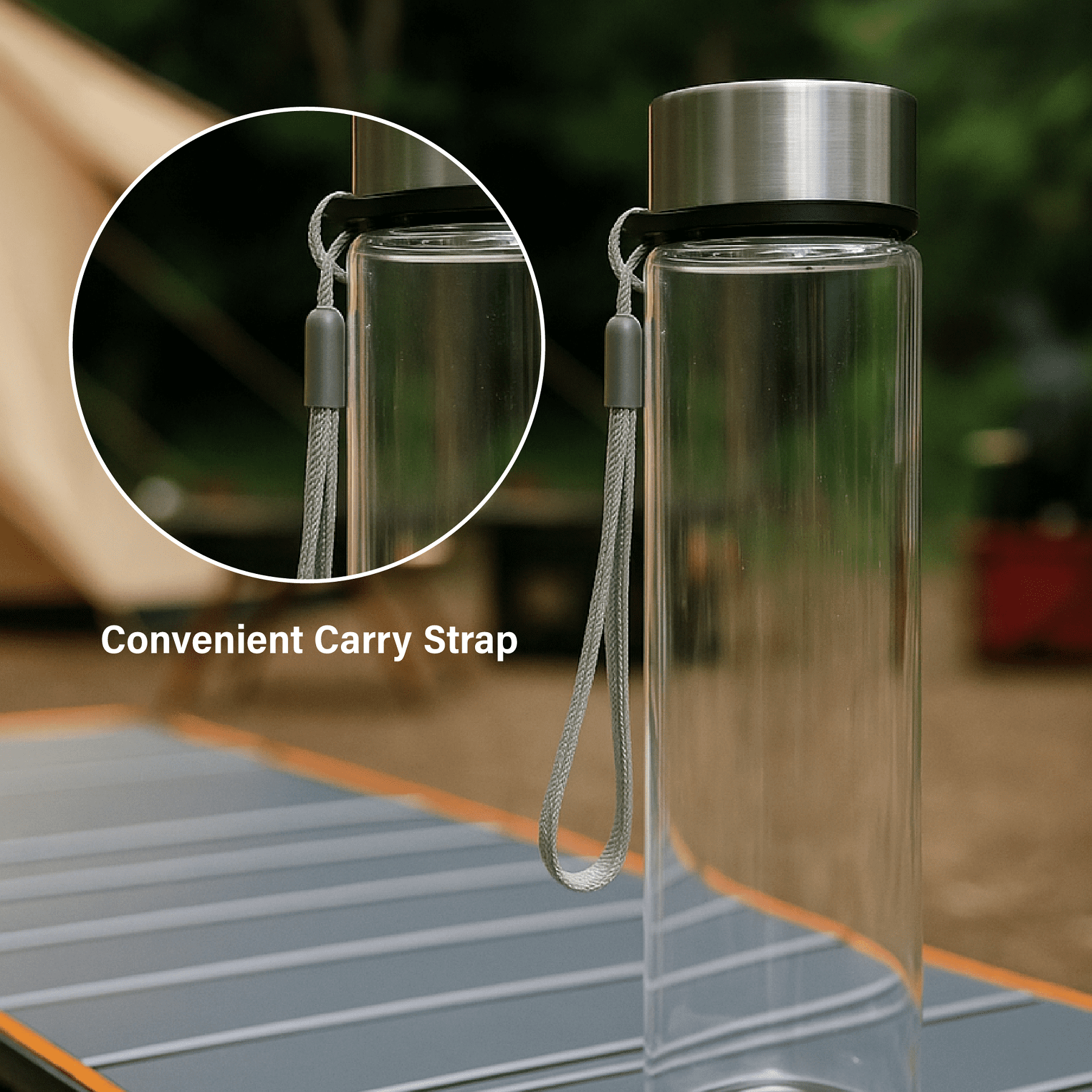 Mainstays Durable Plastic Water Container with Stainless Steel Screw Cap and Carry Strap (Clear, 18 oz) fgjok