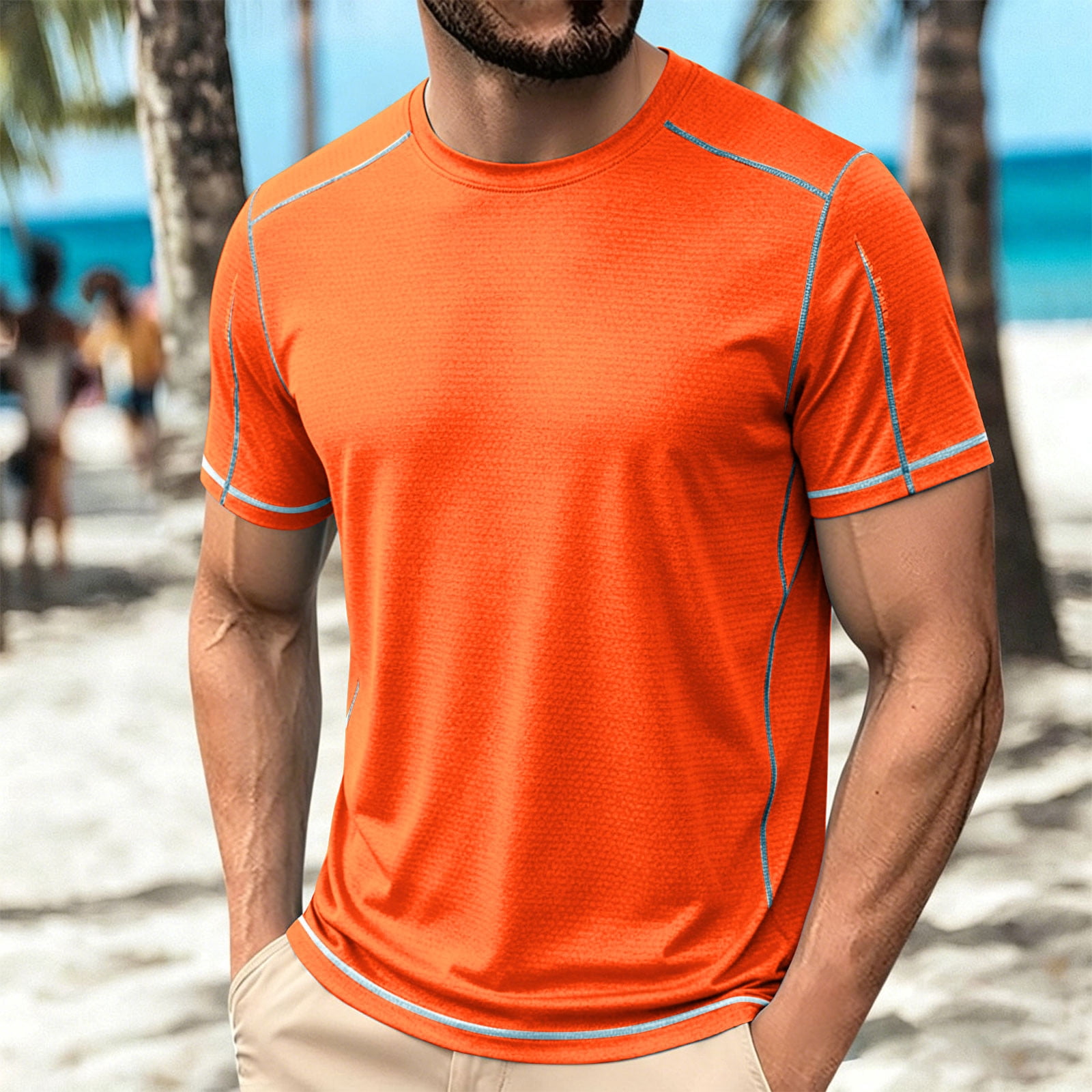Hinvhai Men's Rash Guard Swim Shirt UPF 50+ Sun Protection Quick-Dry Athletic Top (Orange, M) ie1v5