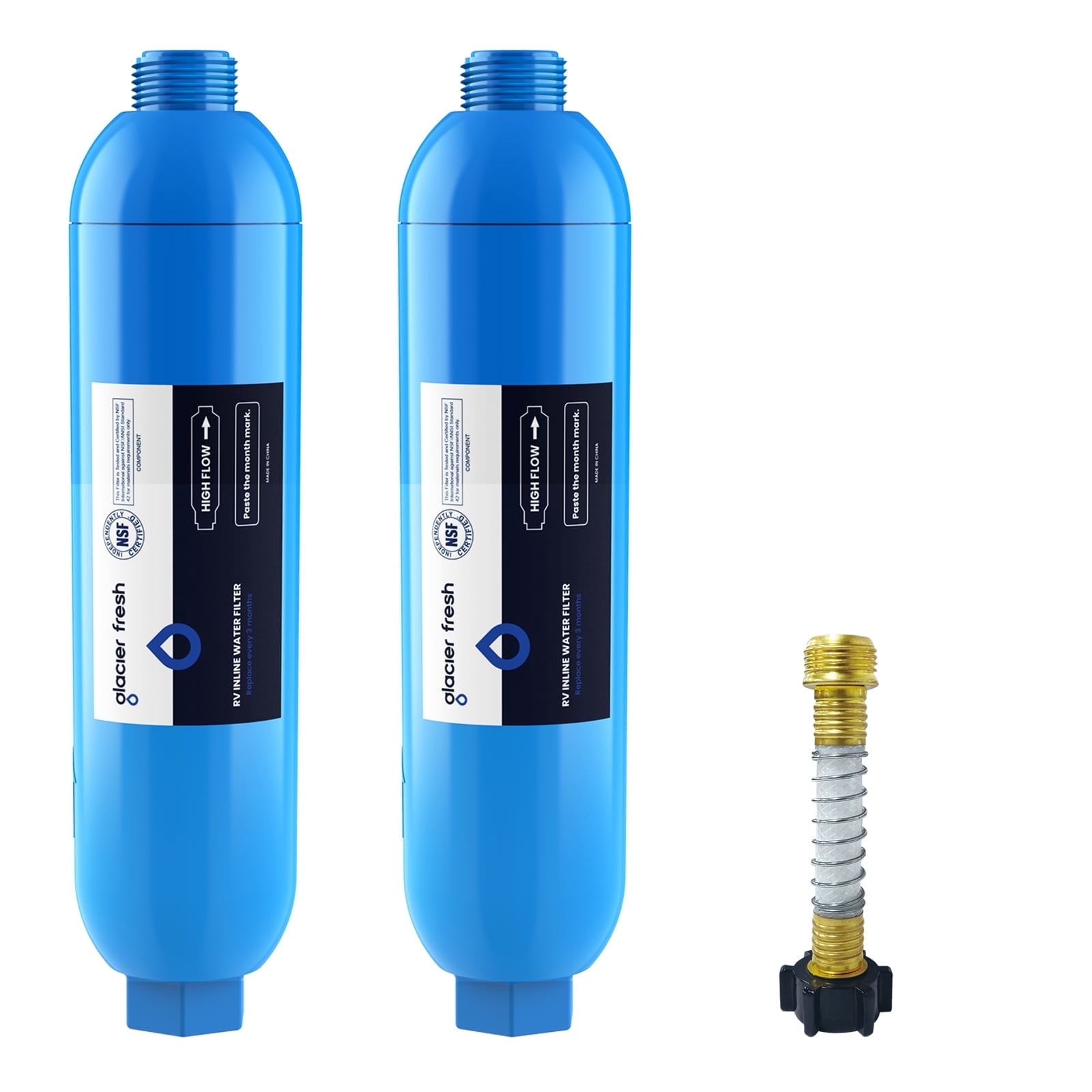 Glacier Fresh RV Marine Water Filter with Flexible Hose Protector, Chlorine and Sediment Reduction (2 Pack) yepxl