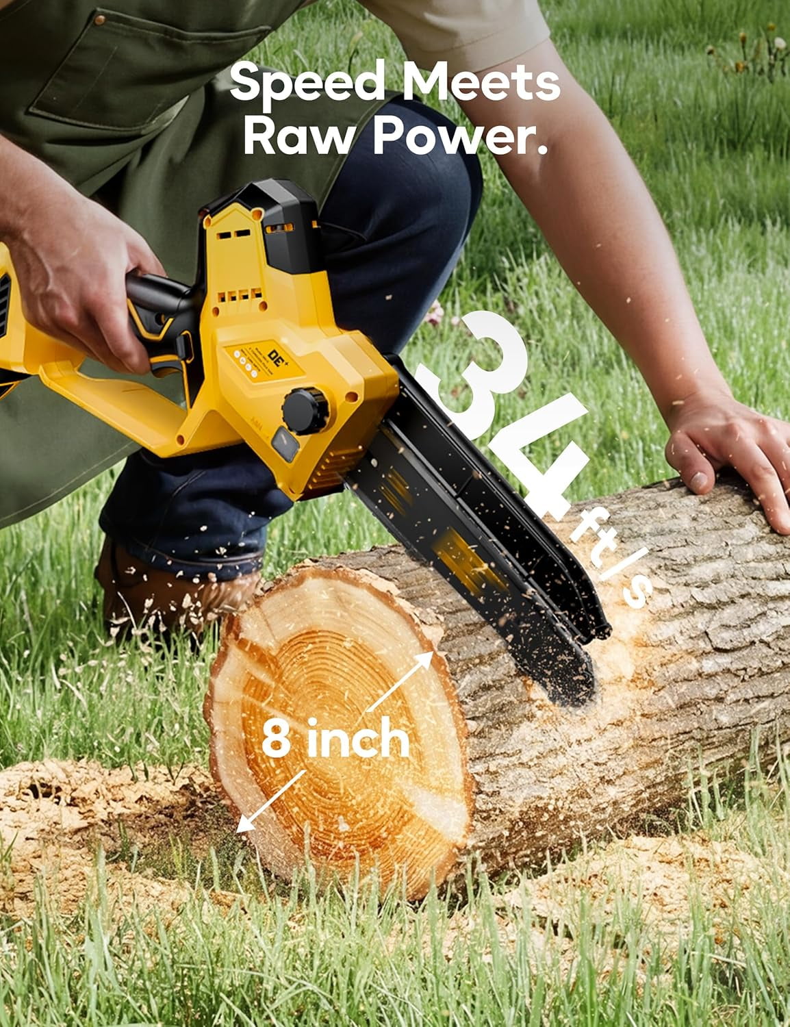 VANQUE 2-in-1 Cordless Pole Saw for DeWalt 20V Max Battery, Brushless 8 in Mini Chainsaw for Tree Trimming (Yellow, 16 ft Reach) 4gsyb