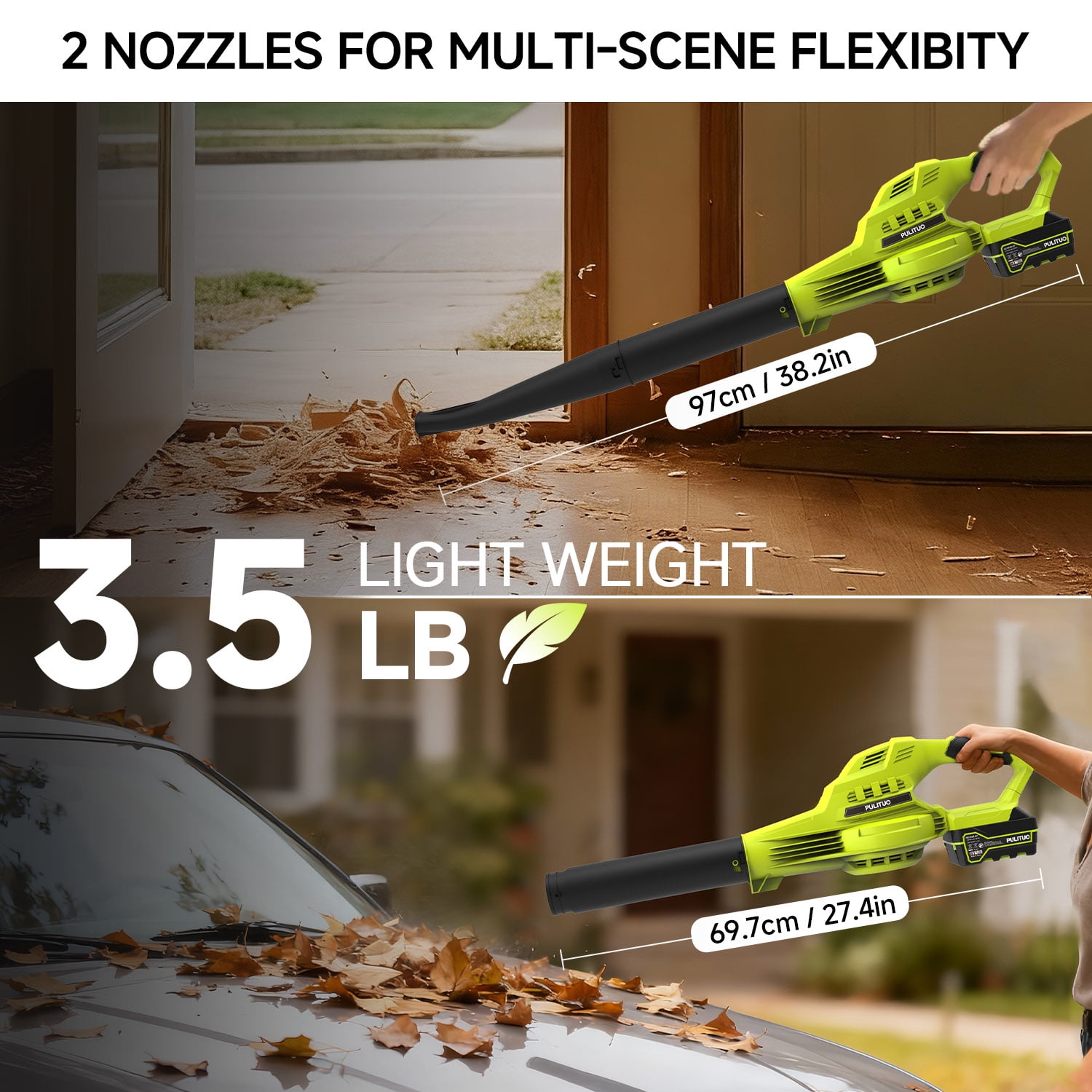 Pulituo 20V Cordless Leaf Blower, High-Velocity Electric Yard Blower with 3 Speeds, (2) 4.0Ah Batteries & Charger Included, 3.4 lb zy8wj