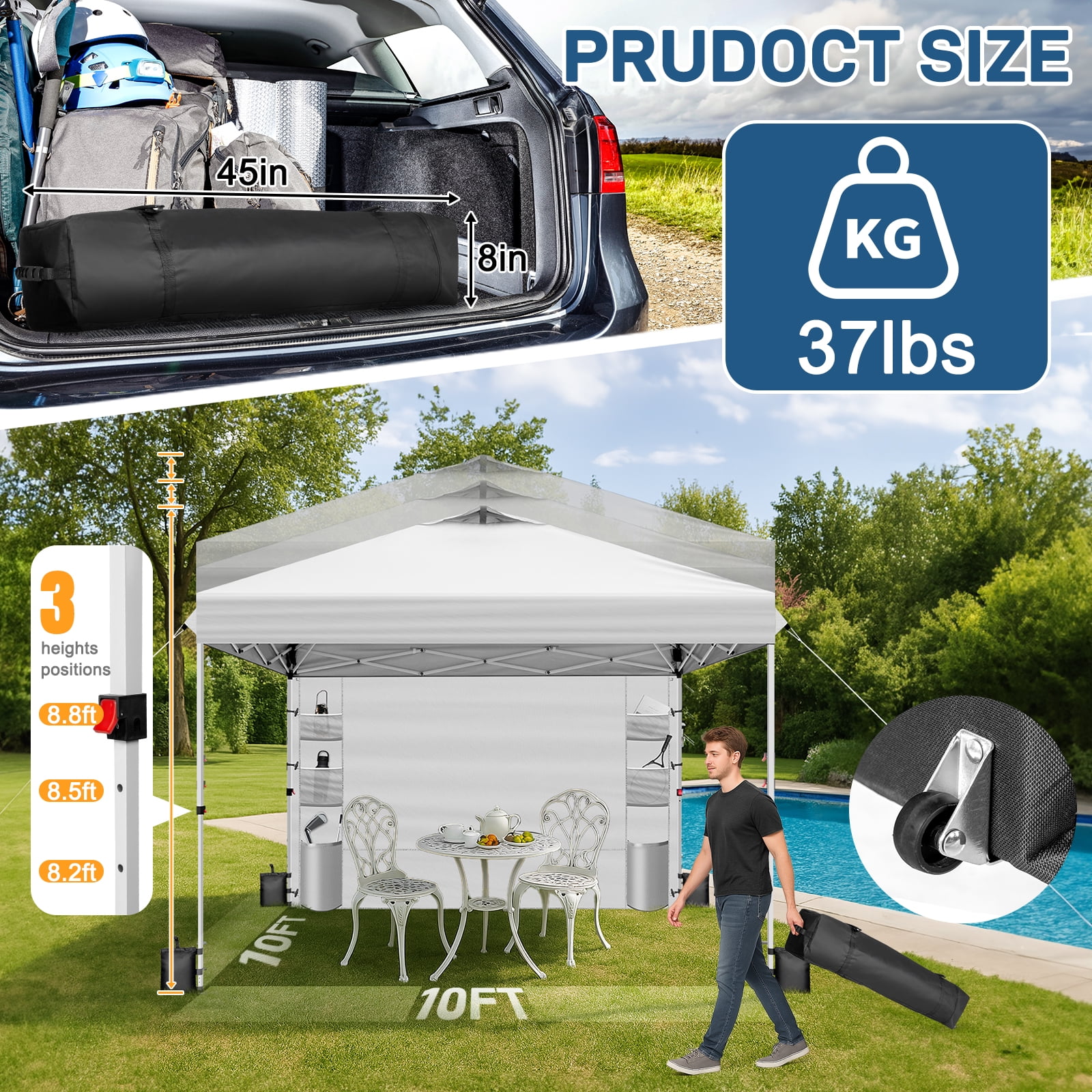 Ktaxon 10x10 Pop Up Canopy Tent with Sidewalls, UPF50+ Outdoor Sun Shade Shelter (White, 10 ft x 10 ft) 6s9a1