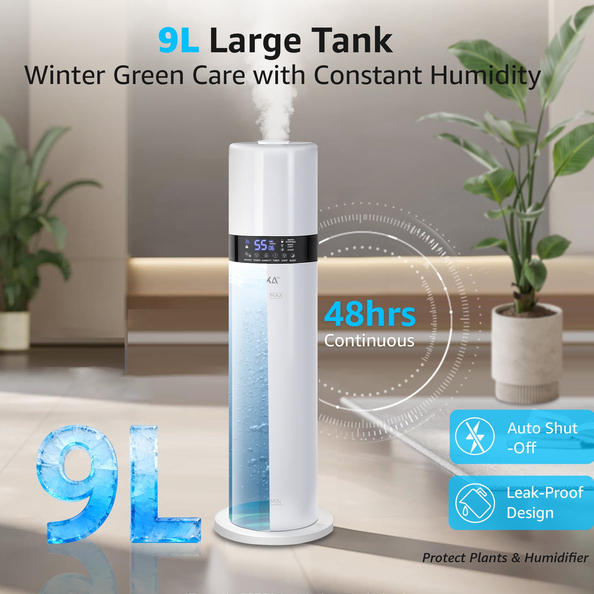 ITdodo Ultrasonic Cool Mist Humidifier for Large Rooms, Top Fill Smart Humidity Control with Remote (White, 2.38 gal) s8xi9