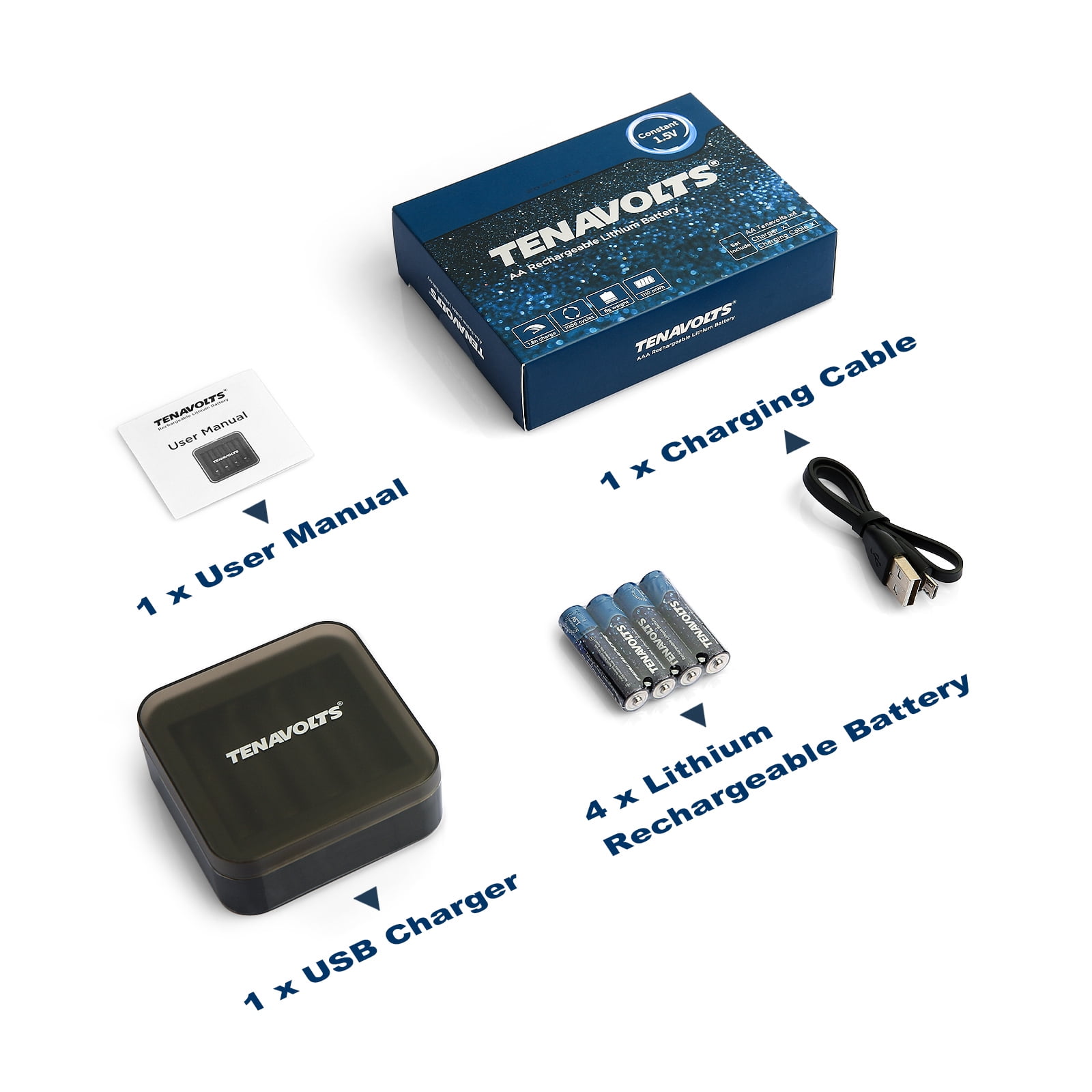 TENAVOLTS AA Rechargeable Lithium Batteries (1.5V Constant Voltage, 4 Pack) 3pa5k