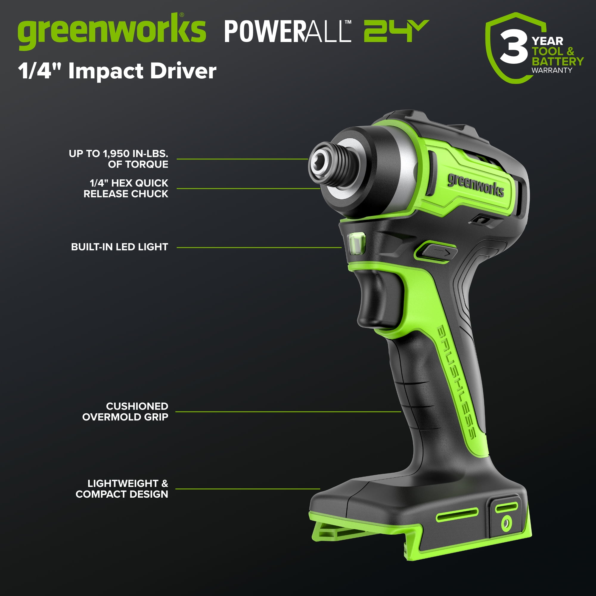Greenworks 24V Cordless Brushless 4-Piece Power Tool Combo Kit with Drill, Impact Driver, Circular Saw, Flashlight, Batteries, and Charger (Green) gr6y7