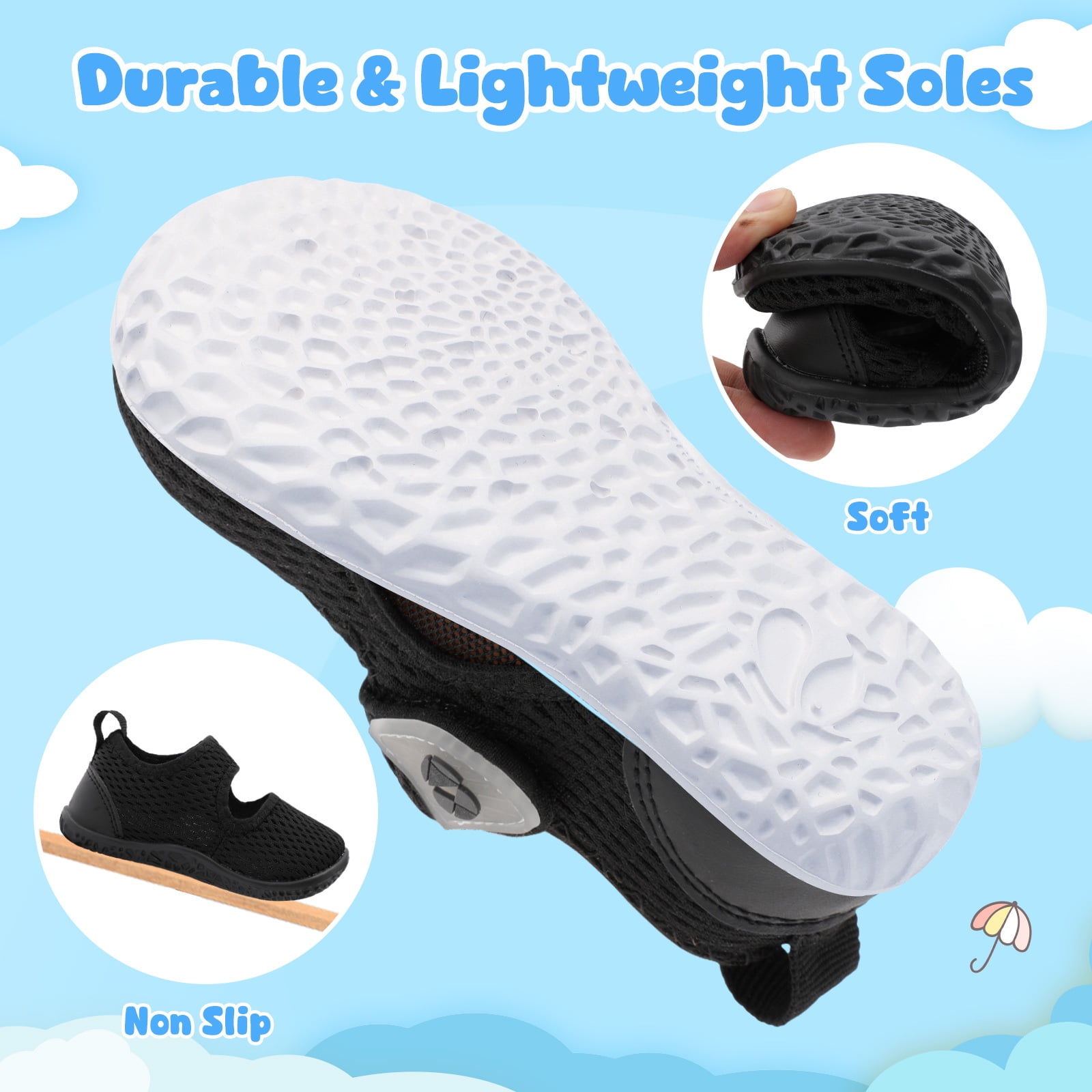 Barerun Toddler Water Shoes Lightweight Breathable Quick-Dry Sandals (Black, Toddler Size 6) c4zmj
