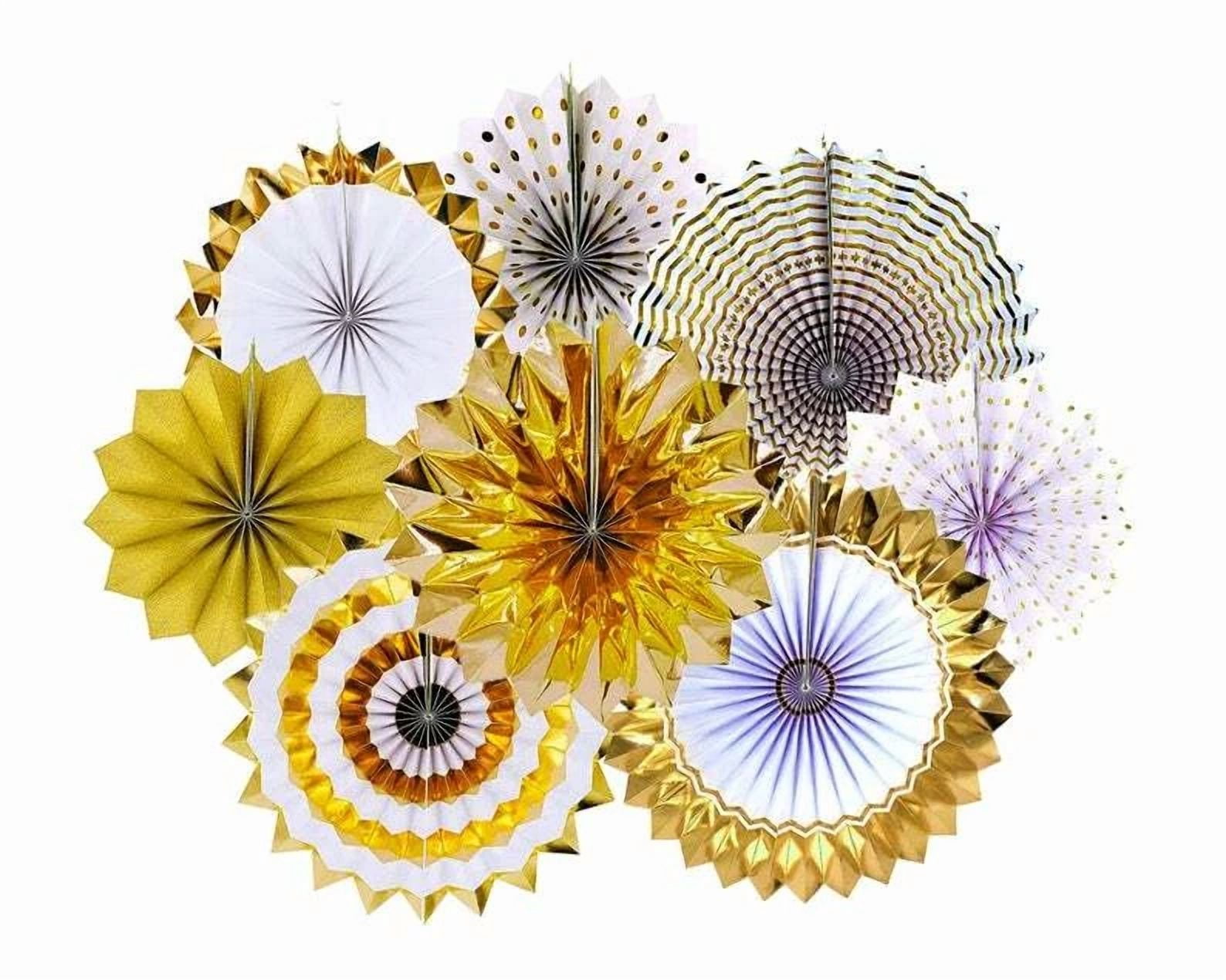 VAULT Gold Hanging Paper Fans Decoration Set for Weddings and Birthdays (6 Pack) h65f8