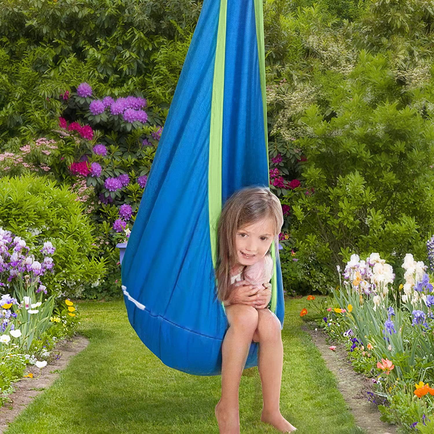 Aochakimg Kids Sensory Pod Swing, Indoor Hanging Hammock Chair with Removable Cushion (Blue, 300 lb Capacity) petlj