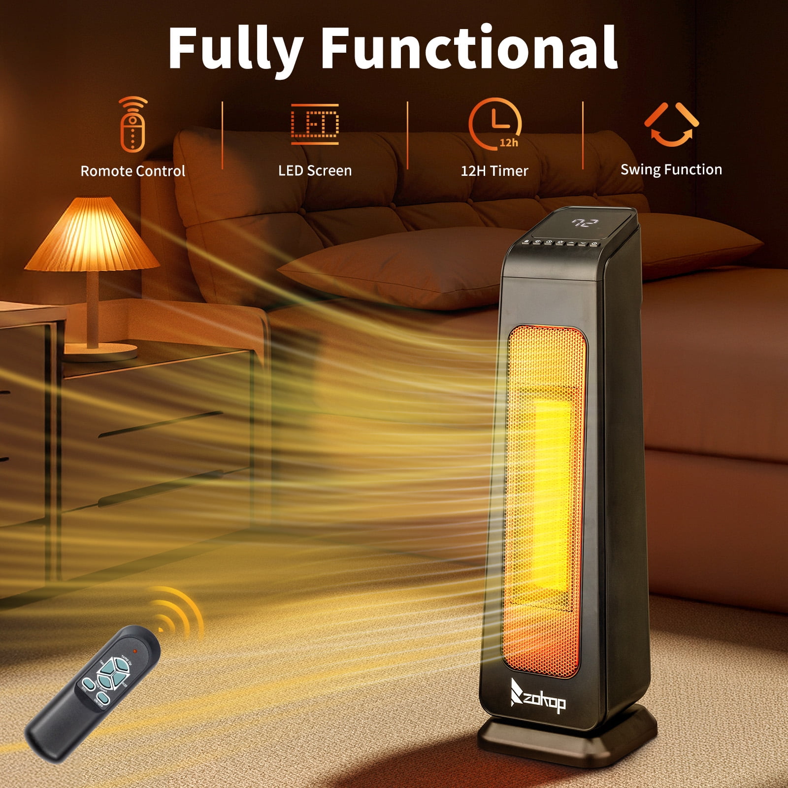 Ktaxon 23 in Portable Electric Space Heater with Remote Control and 70 Degree Oscillation (Black) 8rclh