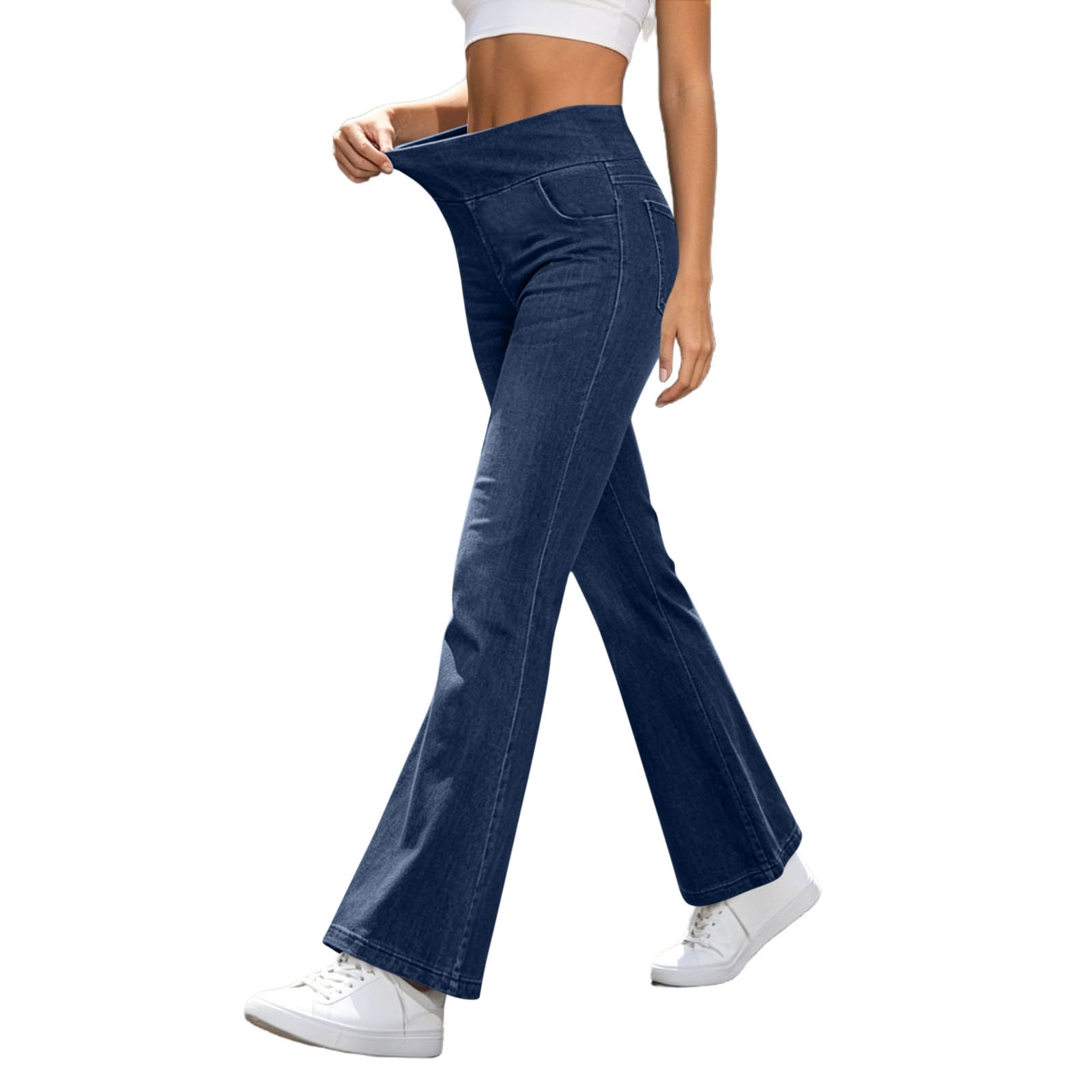 MYAOYI Women High Waist Flare Jeans Stretchy Denim Casual Pants (Blue, S) 8e8ei