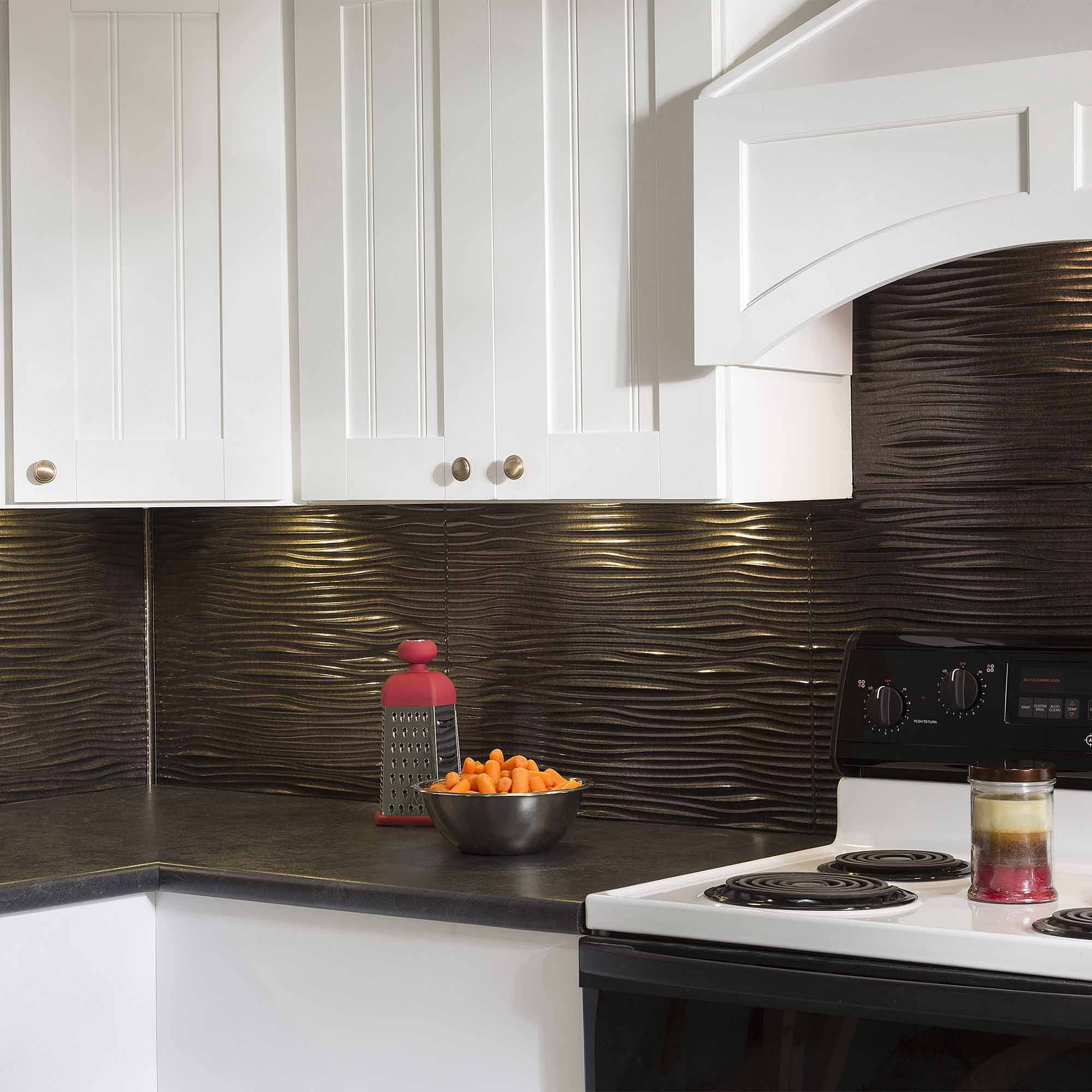 Fasade Waves Decorative Vinyl Backsplash Panel (Brushed Aluminum, 18 in x 24 in, 5 Pack) lybcl