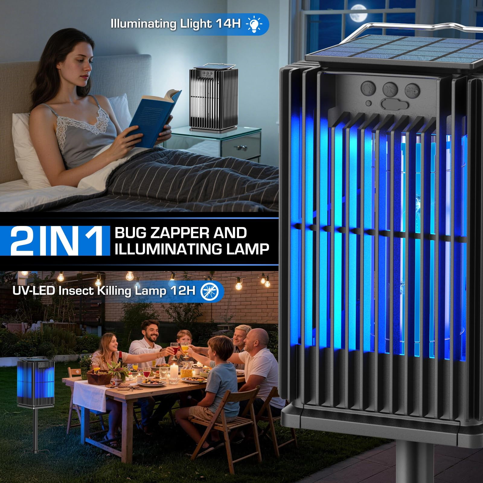Aenkyo Solar Bug Zapper Outdoor Electric Mosquito Killer Lamp (Black, 2100 sq ft) 2n1y2