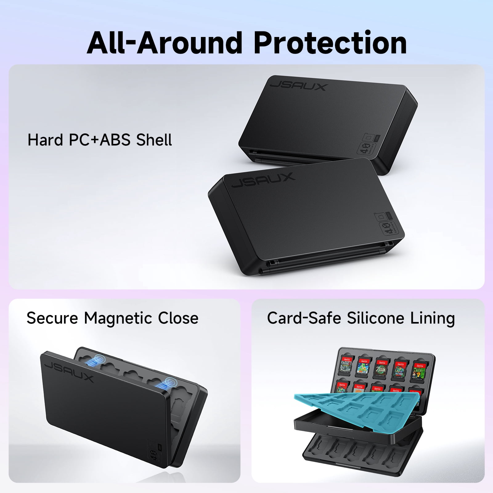 JSAUX Game Card Case for Nintendo Switch 2, Switch OLED, and Lite (40-Slot, Black, 6.18 x 3.54 x 1.06 in) hs13j