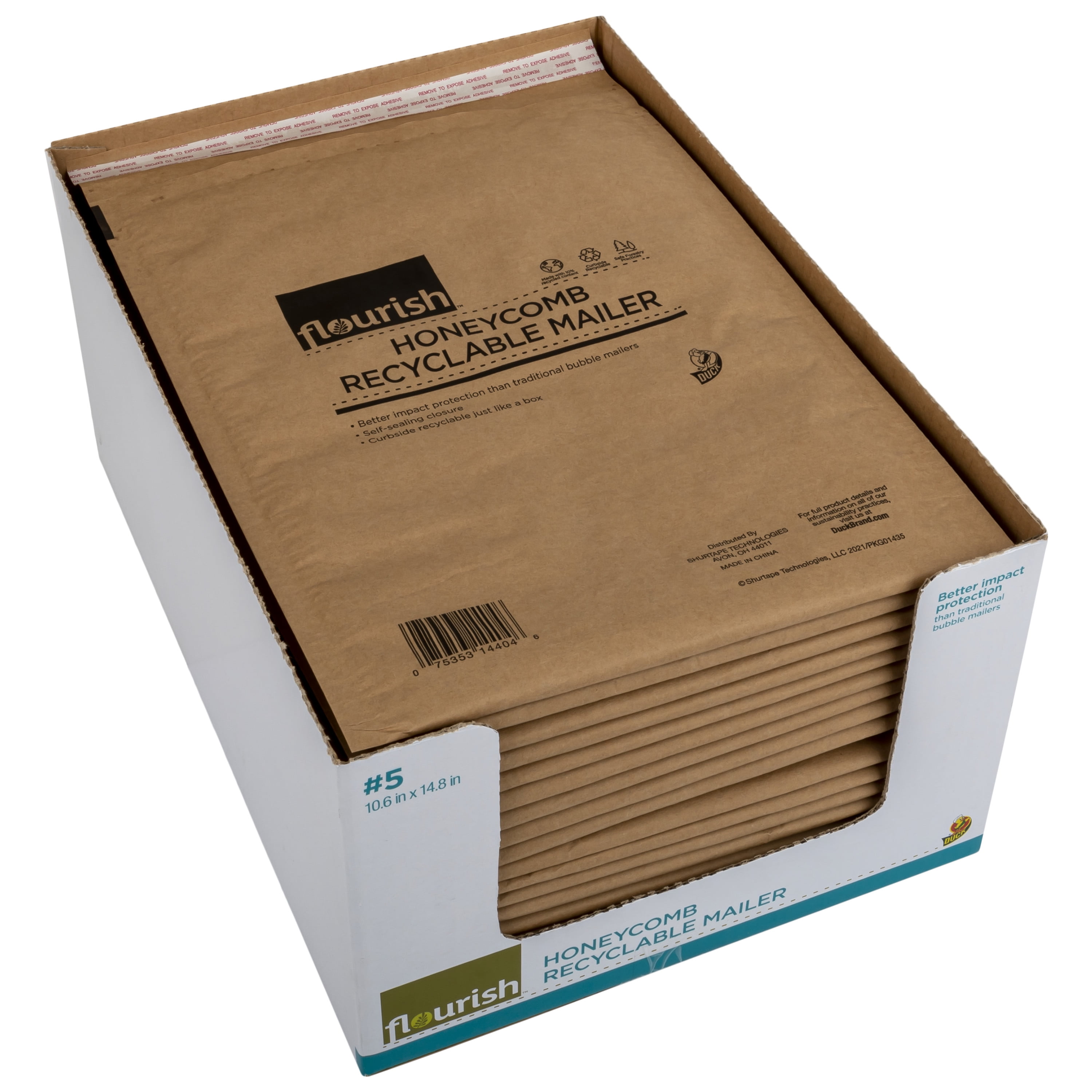 Flourish #5 Honeycomb Recyclable Mailer, Protective Shipping Envelope (Brown, 20 Pack, 10.6 in. x 14.8 in) ldcg9